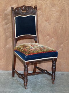 Six Antique Victorian Turkey Work Carpet Kilim Rug Napoleonic Blue Dining Chairs