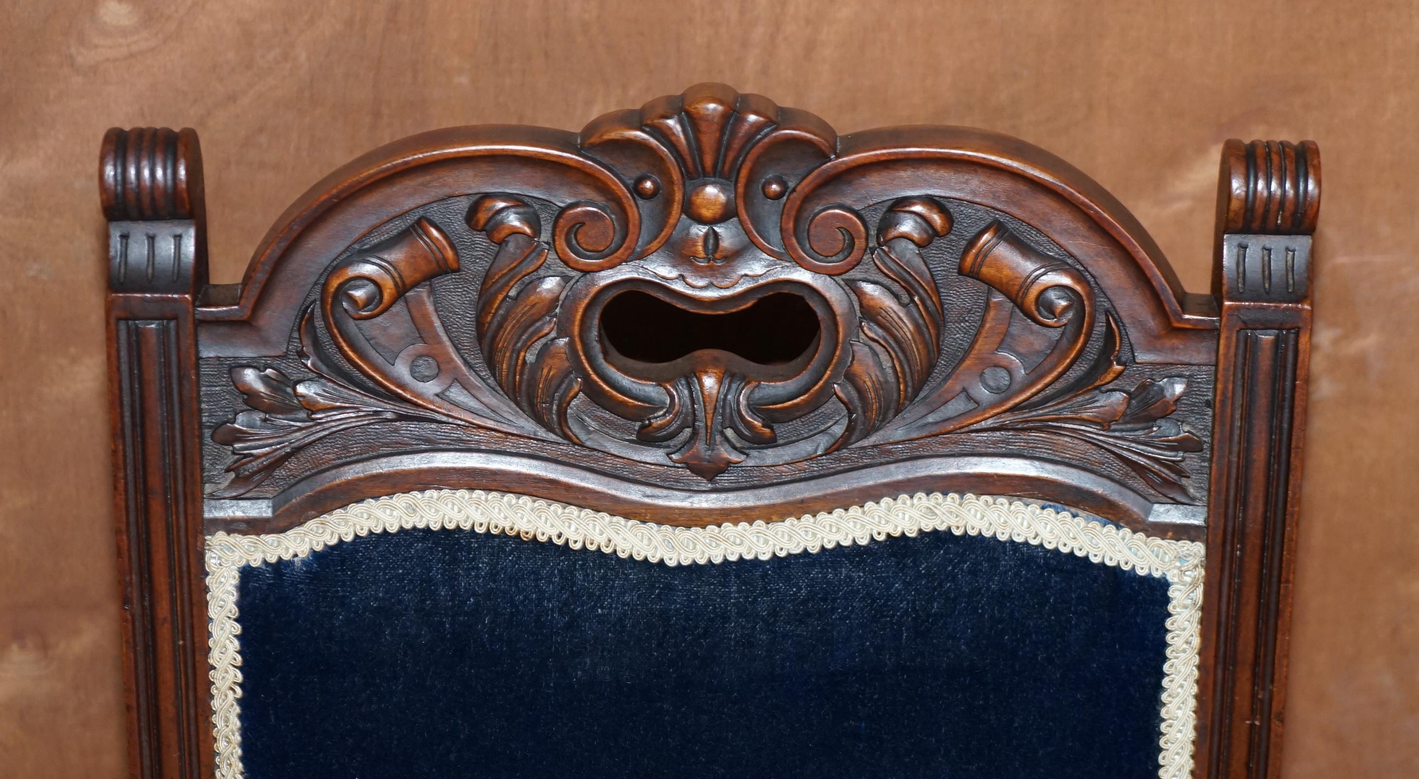 Sechs antike viktorianische türkische Esszimmerstühle aus Kelim-Teppich in Napoleonischem Blau (Englisch) im Angebot