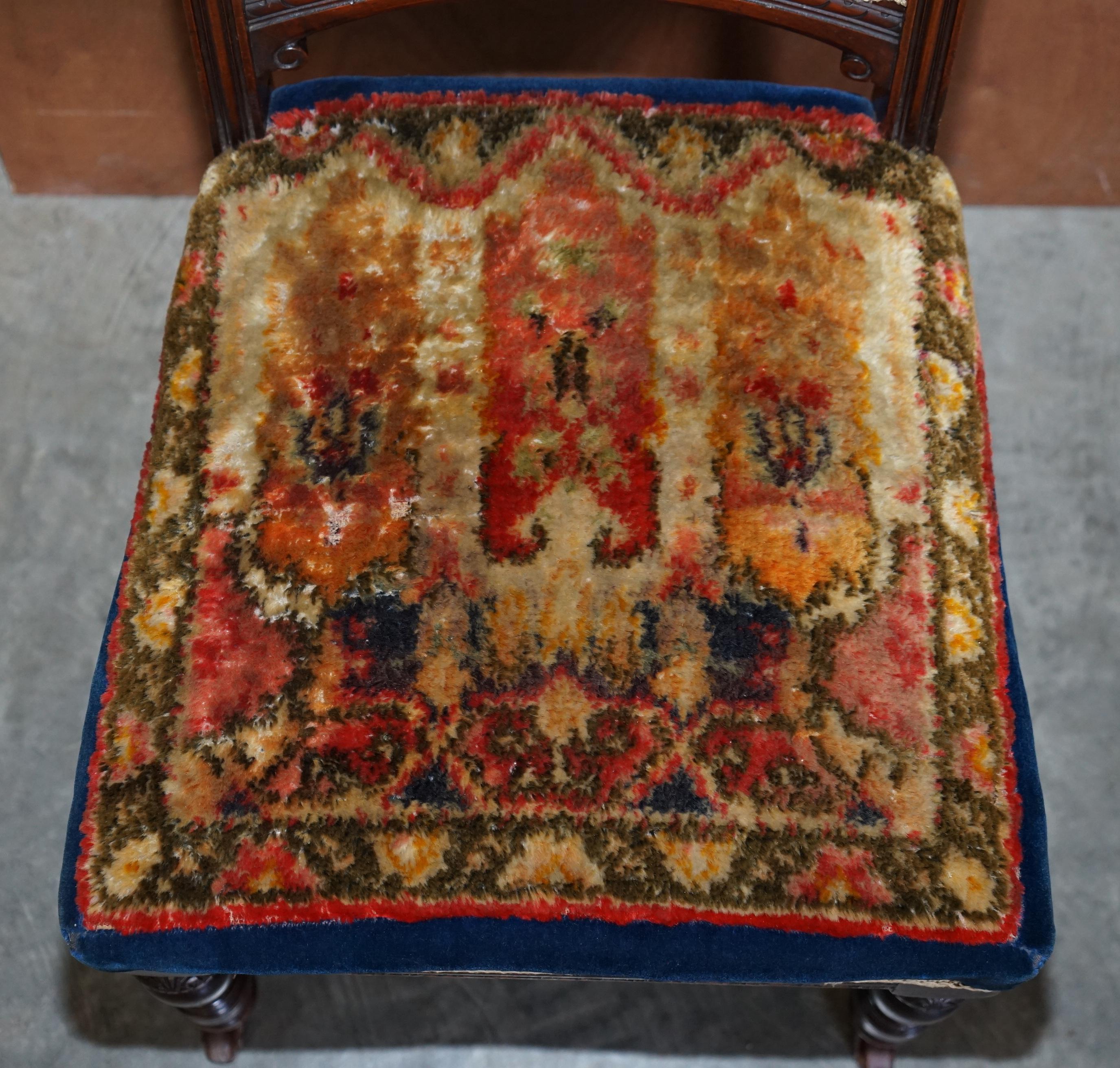 English Six Antique Victorian Turkey Work Carpet Kilim Rug Napoleonic Blue Dining Chairs For Sale