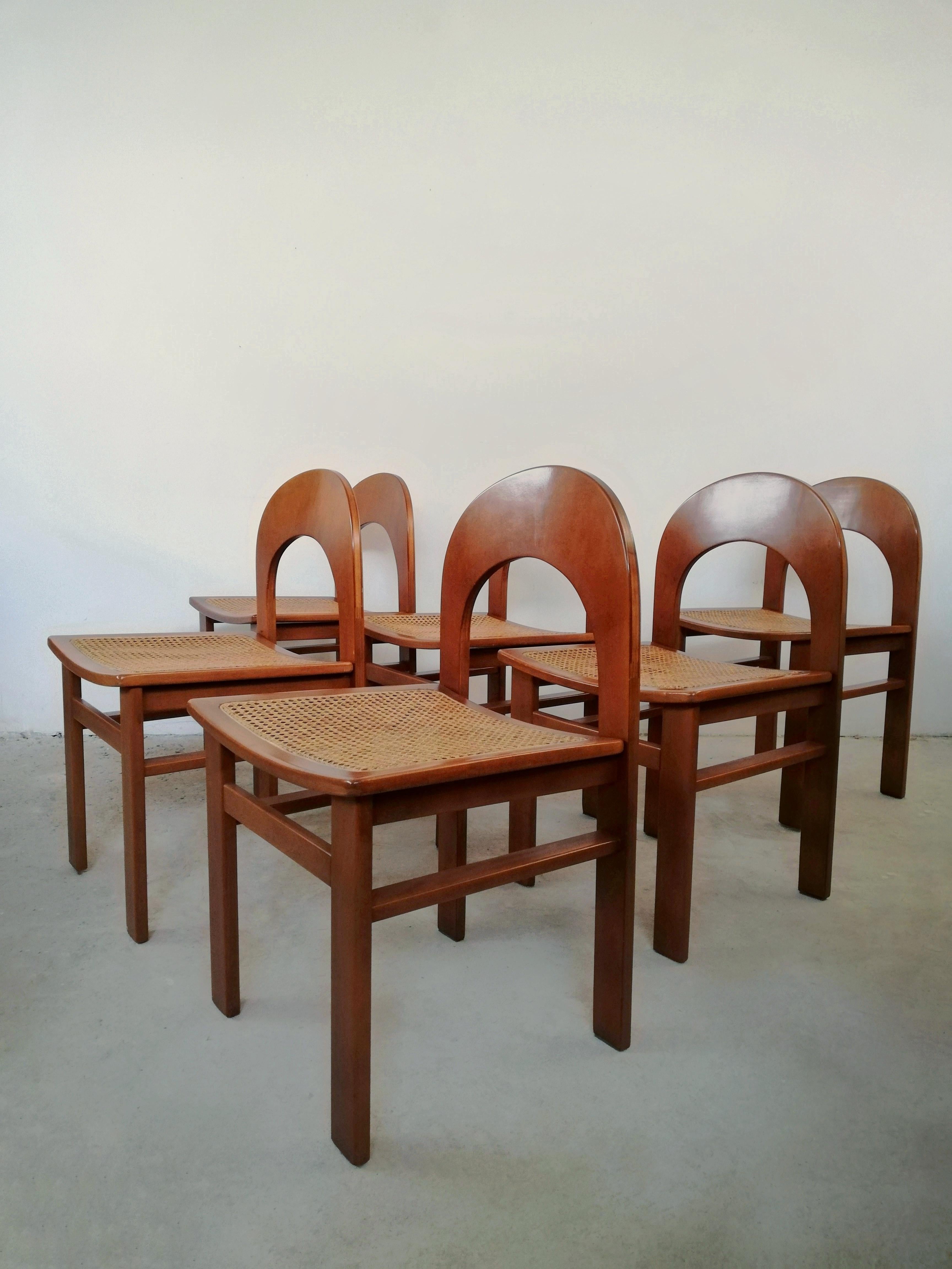 Six chaises Arcadia en bois courbé et paille de A. Caraceni pour Tagliabue, 1970 en vente 5