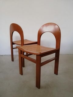 Six "Arcadia" Chairs in Curved Wood and Straw by A. Caraceni for Tagliabue, 1970