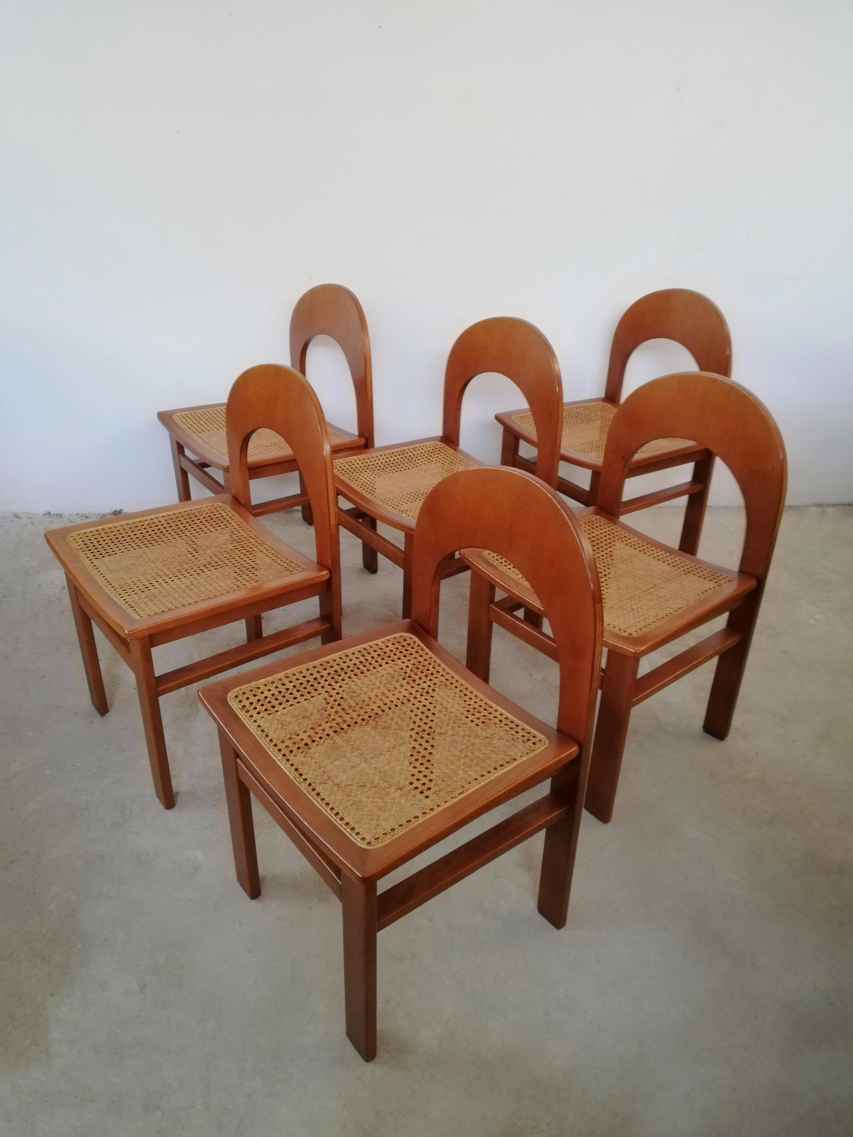 Mid-Century Modern Six chaises Arcadia en bois courbé et paille de A. Caraceni pour Tagliabue, 1970 en vente