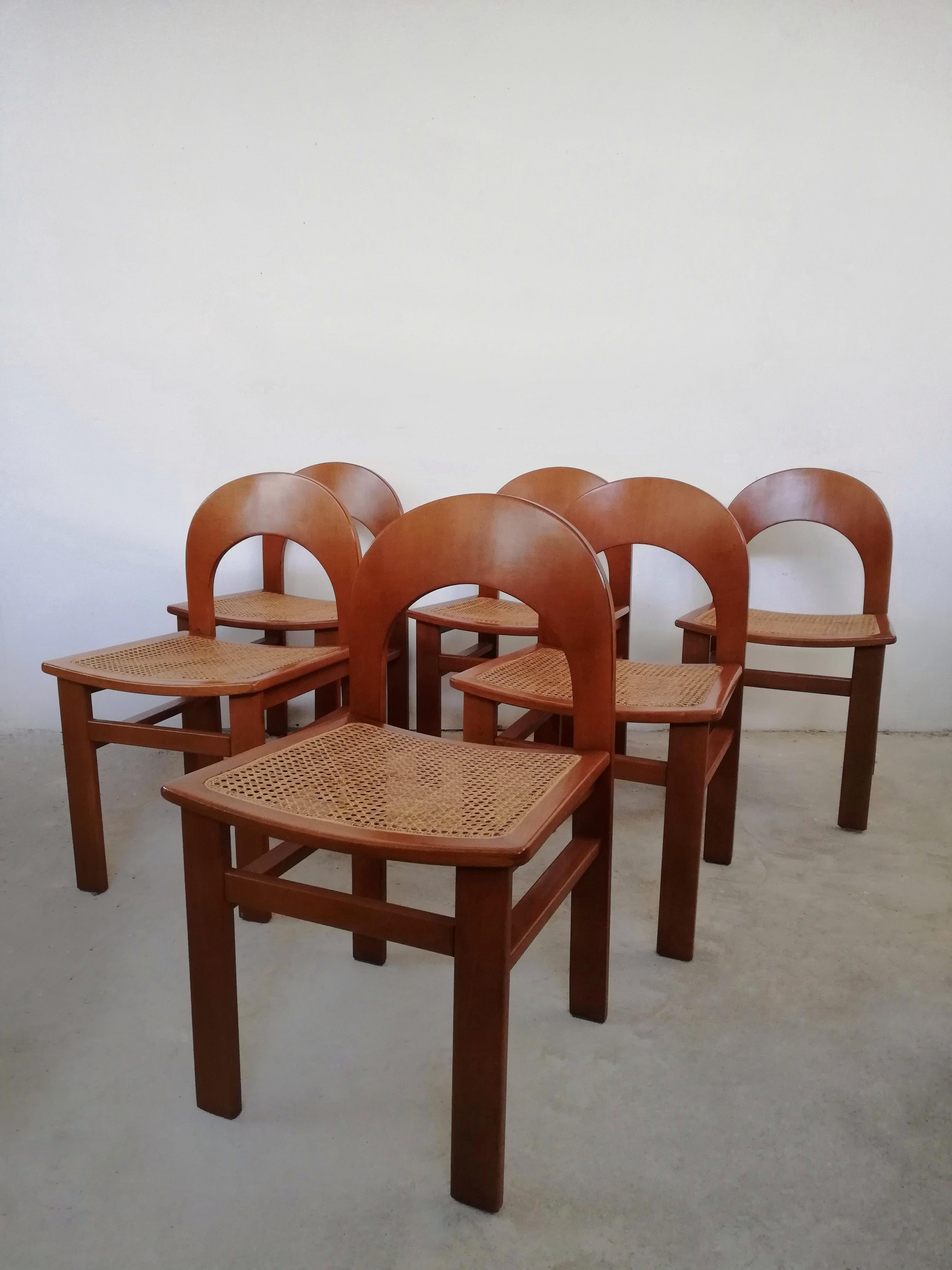 Six chaises Arcadia en bois courbé et paille de A. Caraceni pour Tagliabue, 1970 Bon état - En vente à Roma, IT