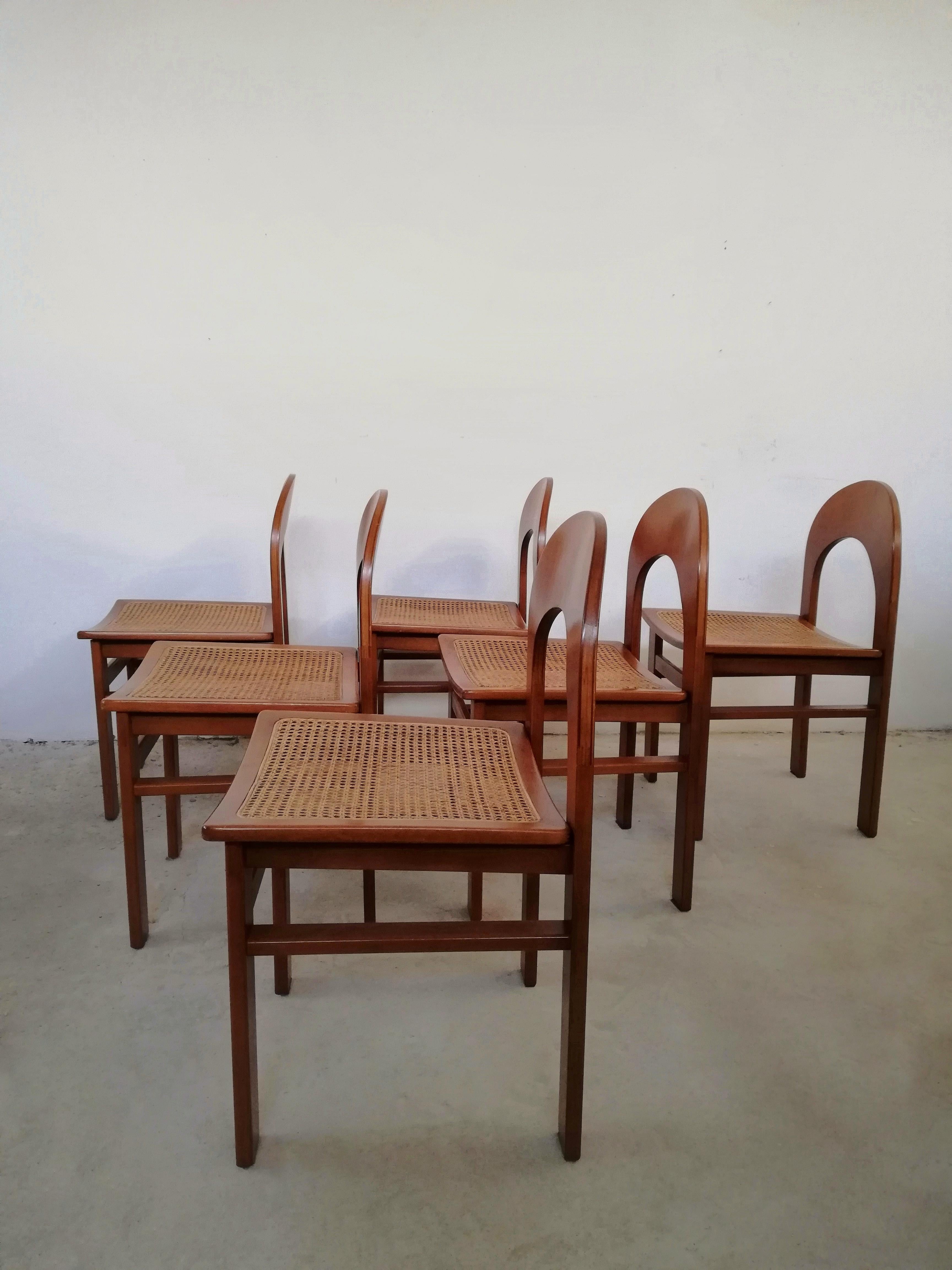 Six chaises Arcadia en bois courbé et paille de A. Caraceni pour Tagliabue, 1970 en vente 2