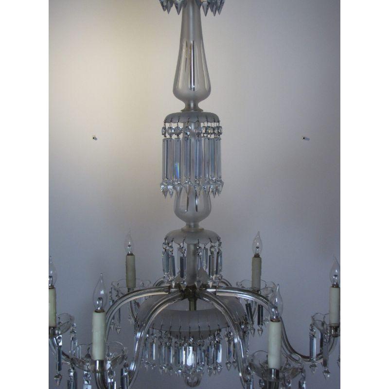 Six Arm 19th Century Crystal and Cut Frosted Glass Chandelier For Sale 7
