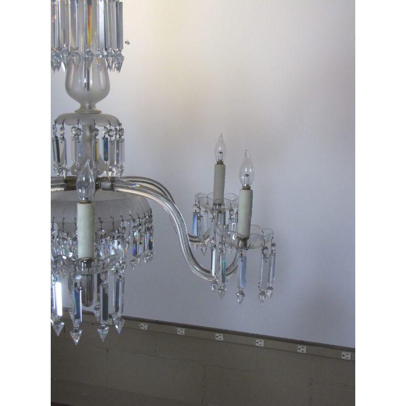 Six Arm 19th Century Crystal and Cut Frosted Glass Chandelier For Sale 8