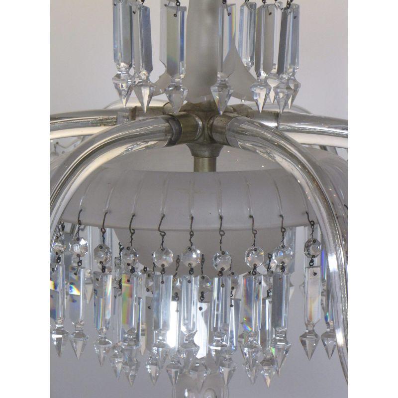 Six Arm 19th Century Crystal and Cut Frosted Glass Chandelier For Sale 9