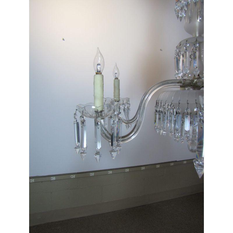 Victorian Six Arm 19th Century Crystal and Cut Frosted Glass Chandelier For Sale