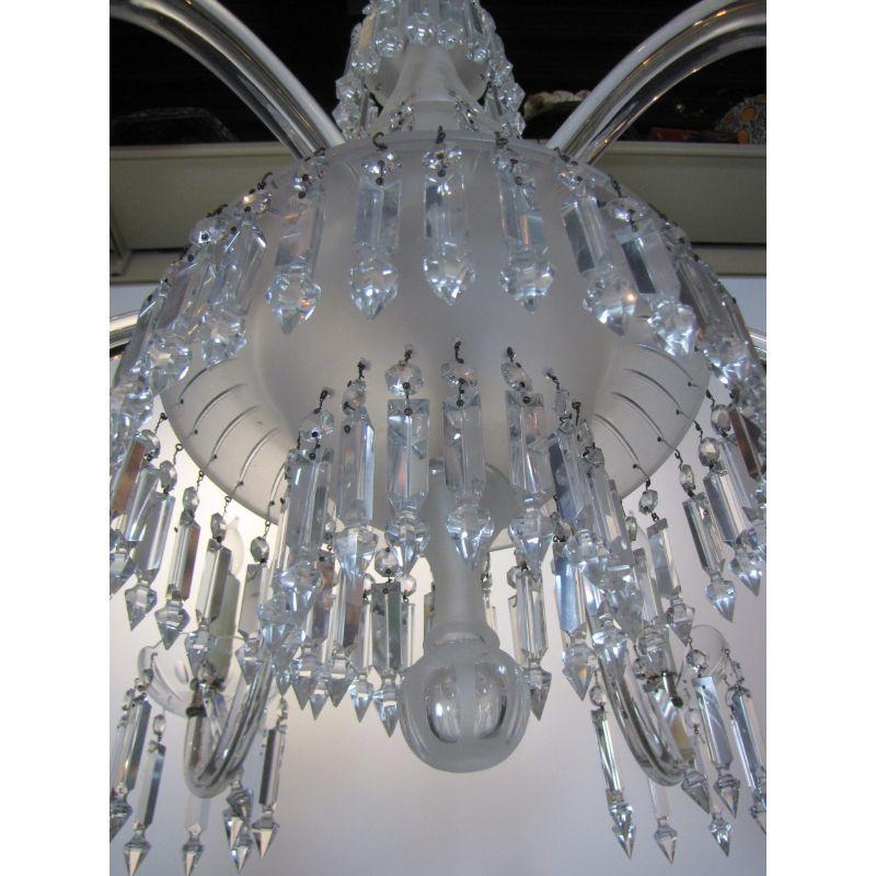 Six Arm 19th Century Crystal and Cut Frosted Glass Chandelier In Good Condition For Sale In Canton, MA