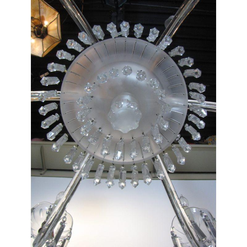 Six Arm 19th Century Crystal and Cut Frosted Glass Chandelier For Sale 1
