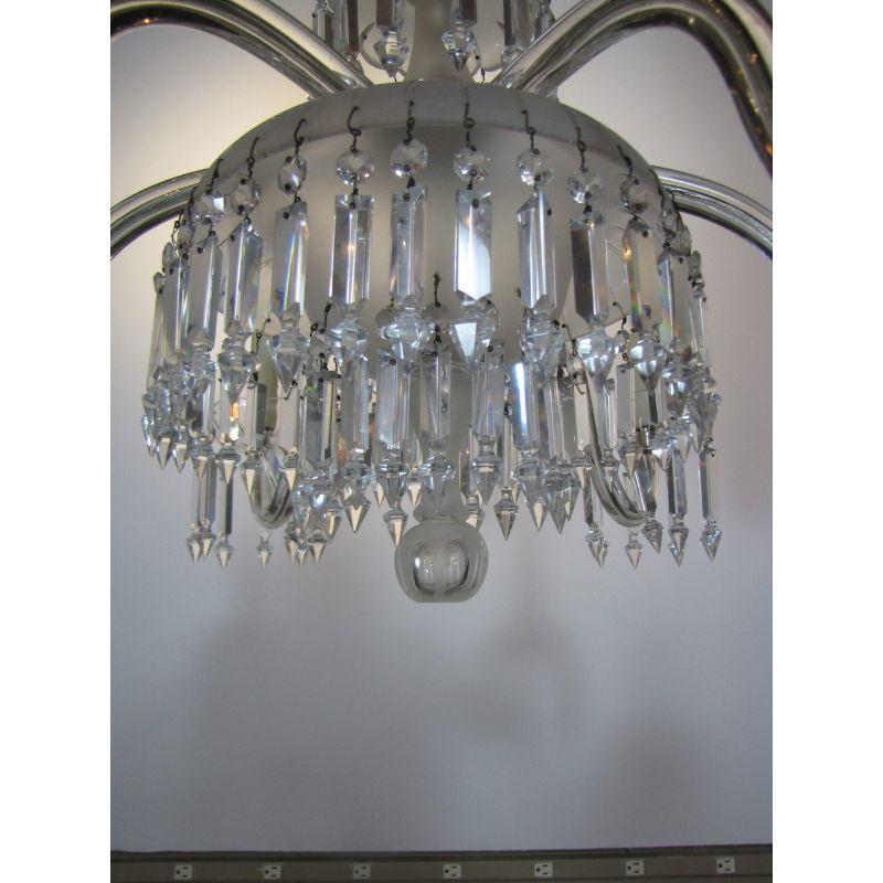 Six Arm 19th Century Crystal and Cut Frosted Glass Chandelier For Sale 2