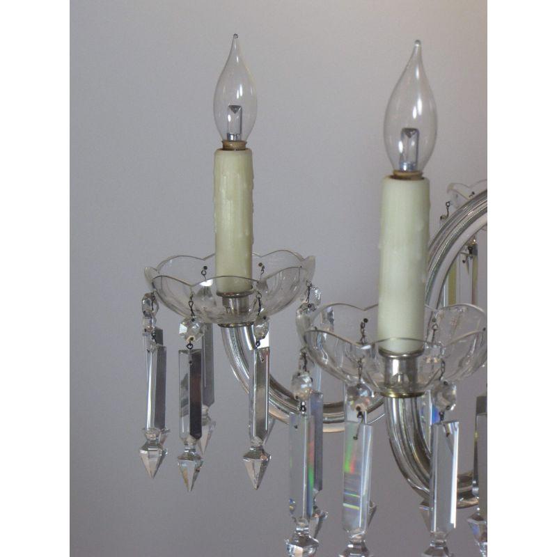 Six Arm 19th Century Crystal and Cut Frosted Glass Chandelier For Sale 4