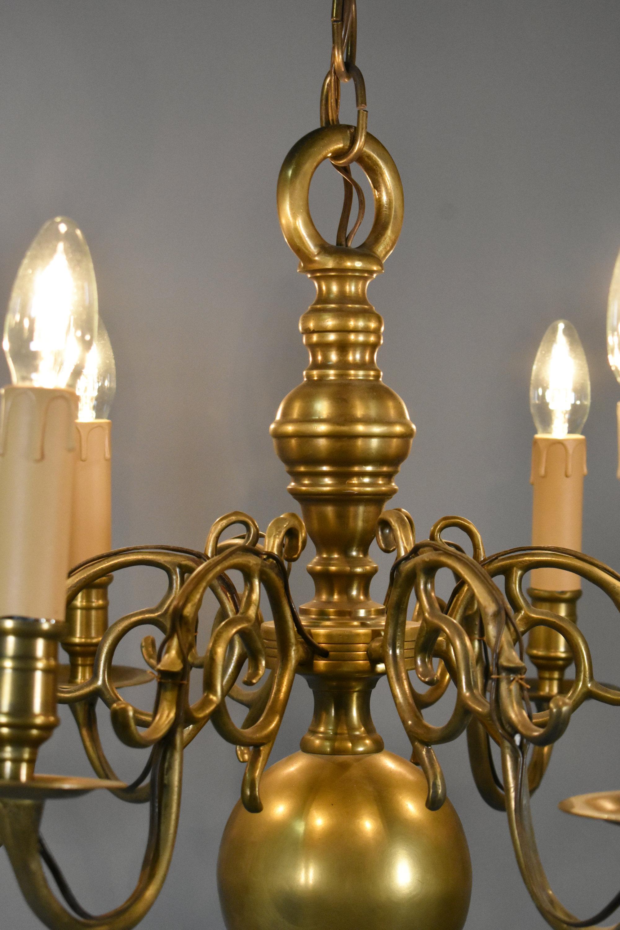 Six Arm Antique Dutch Bronze Chandelier im Angebot 4