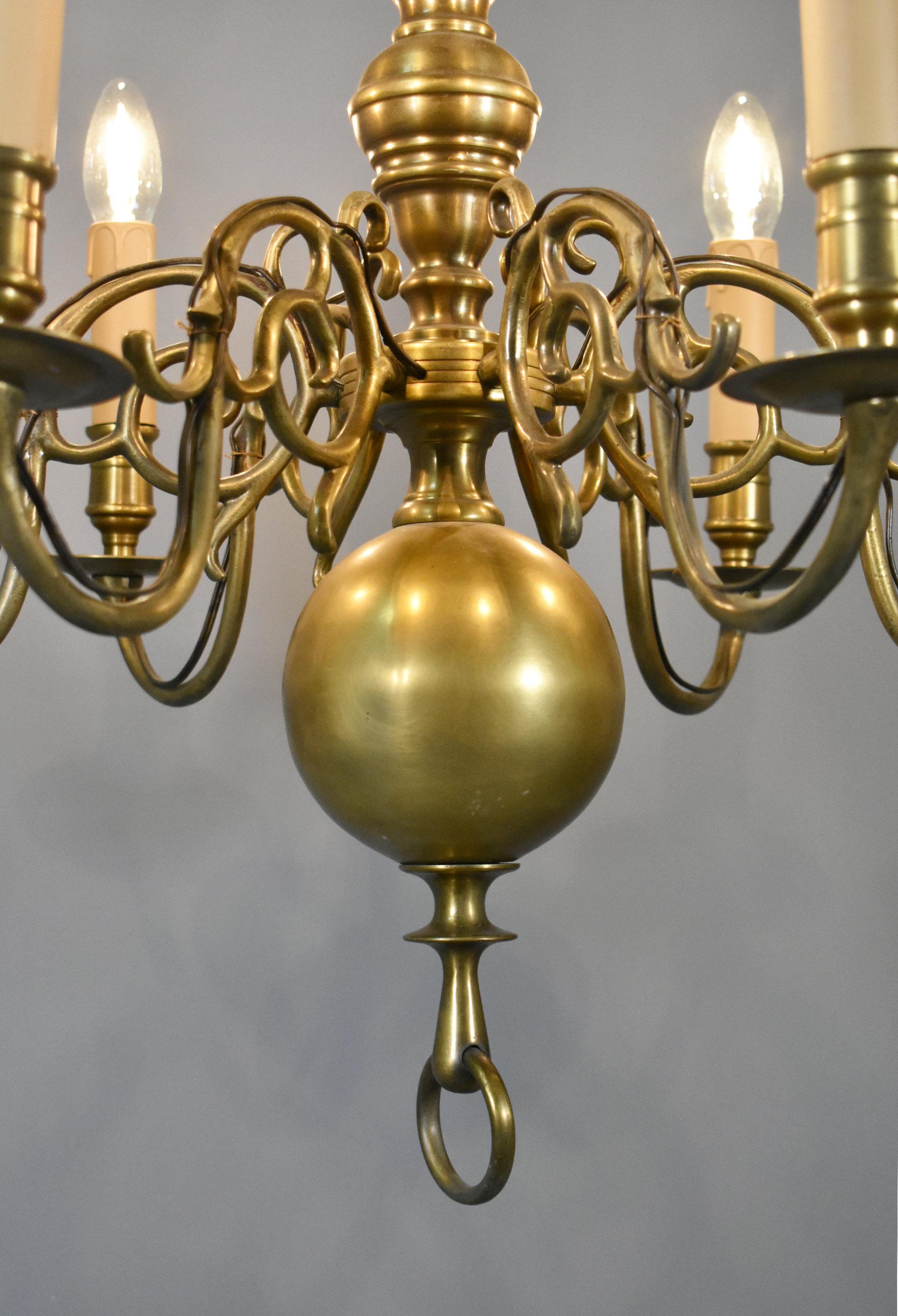 Six Arm Antique Dutch Bronze Chandelier im Angebot 5