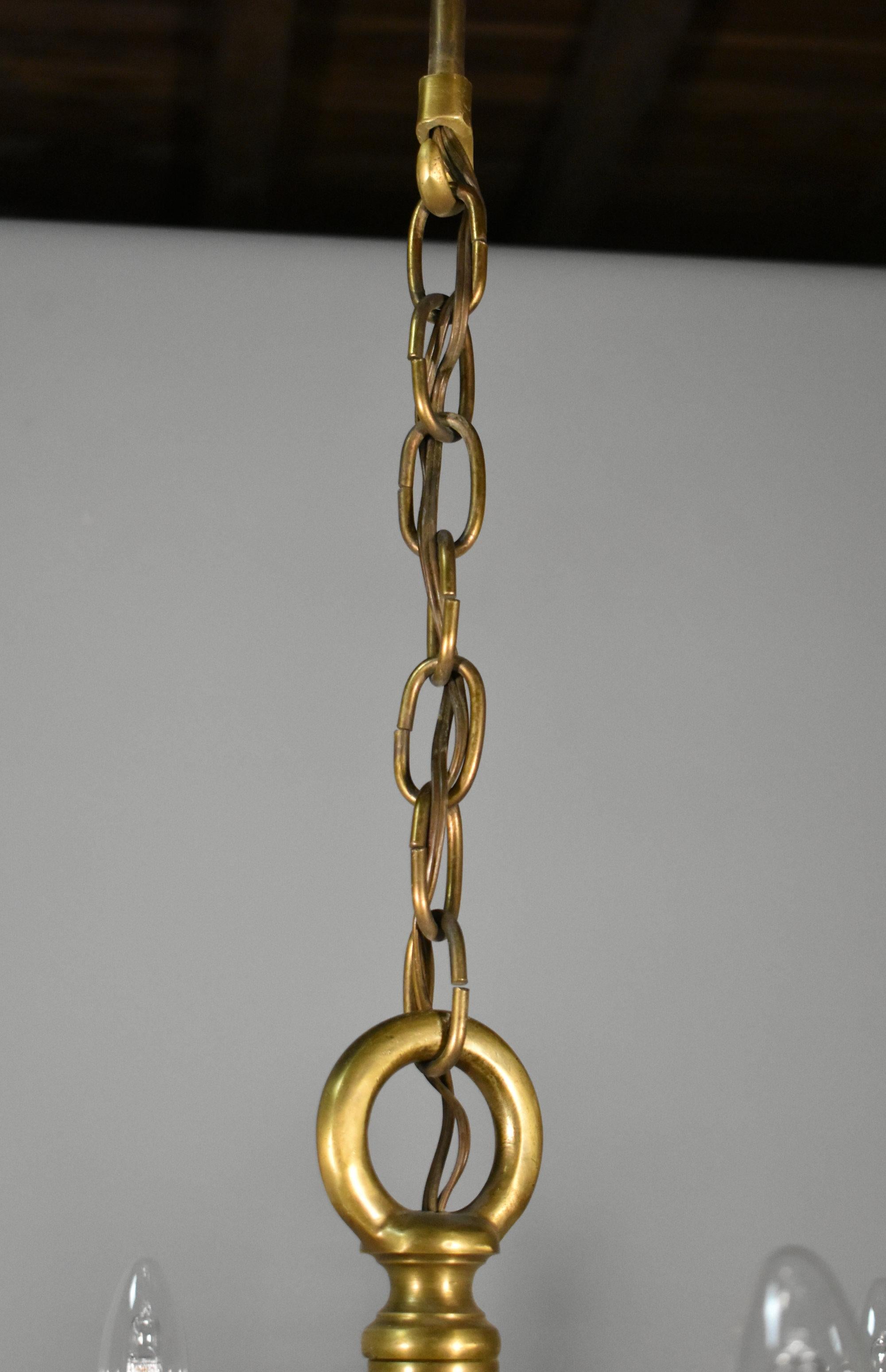 Six Arm Antique Dutch Bronze Chandelier im Angebot 7