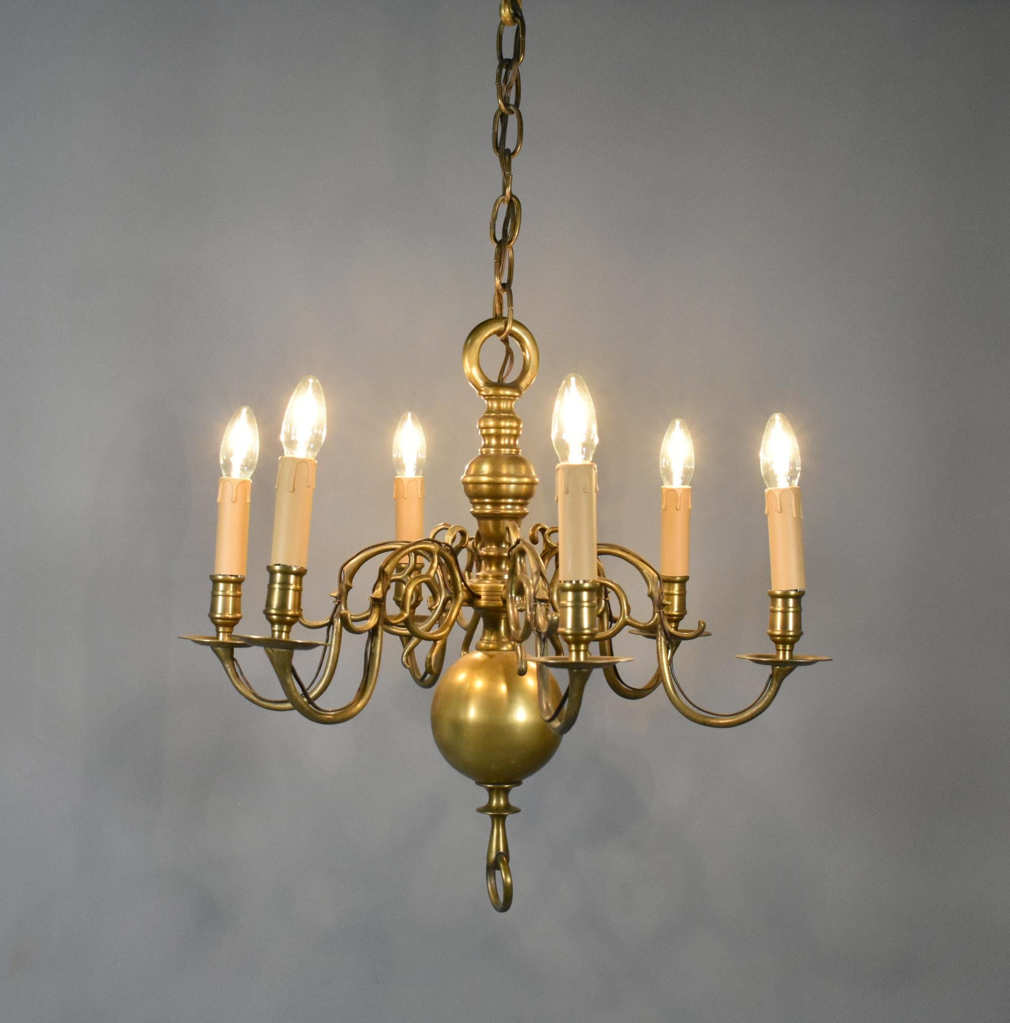 Six Arm Antique Dutch Bronze Chandelier (Niederländisch) im Angebot
