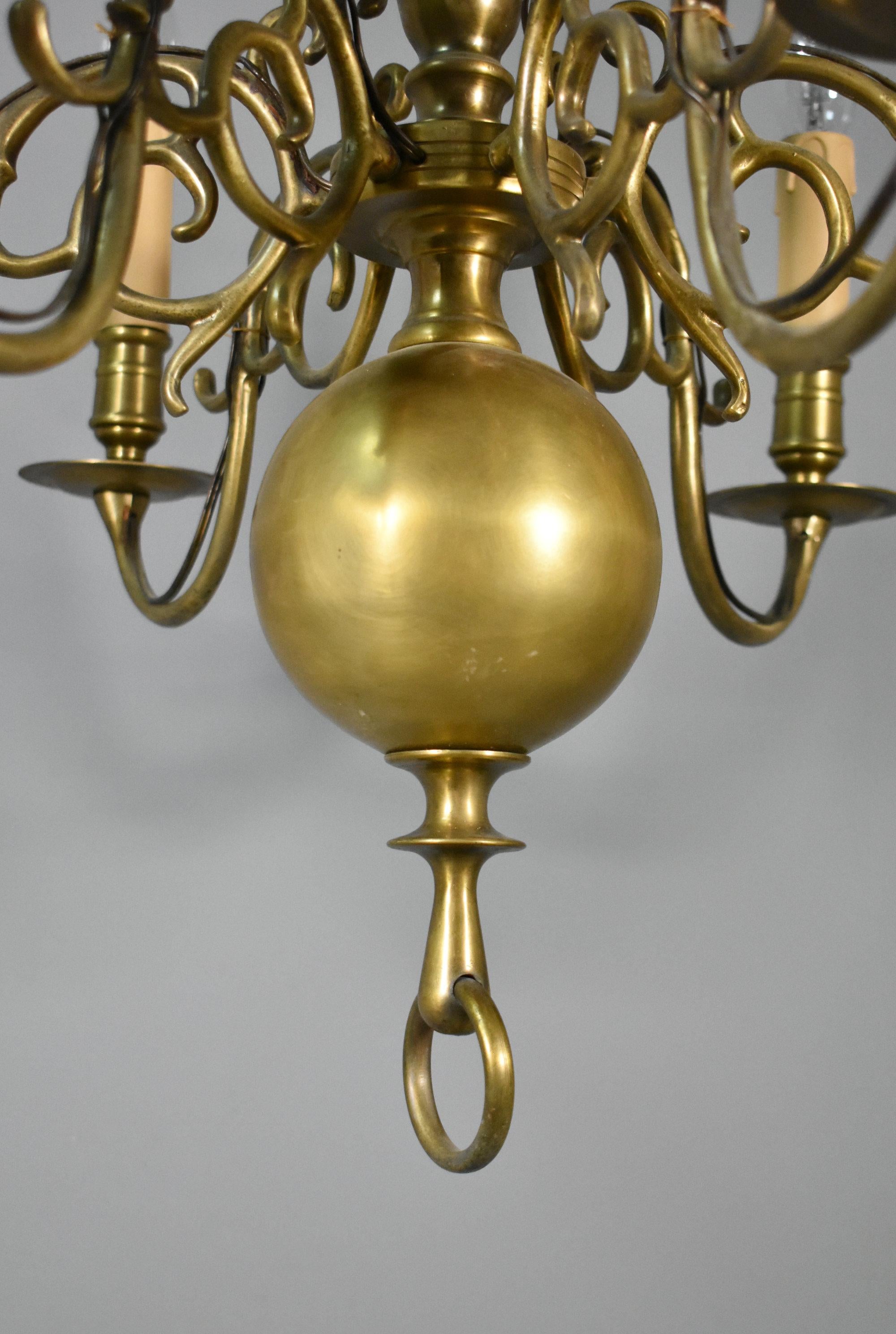 Six Arm Antique Dutch Bronze Chandelier im Angebot 1