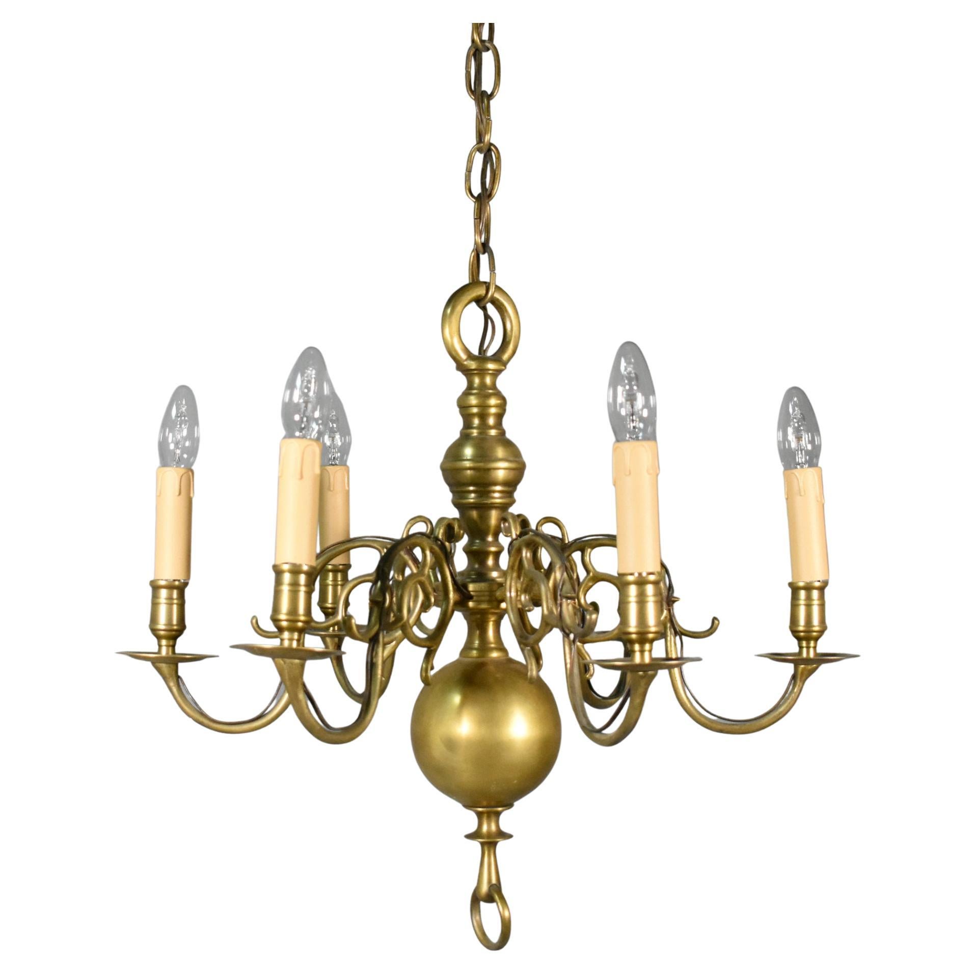 Six Arm Antique Dutch Bronze Chandelier