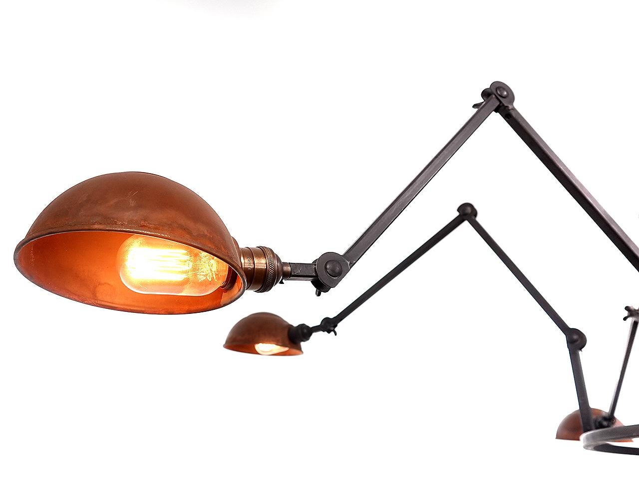 Six Arm Articulating Spider Chandelier In Good Condition For Sale In Peekskill, NY