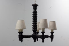 Five -Arm Beech Chandelier Dudouyt style Ceiling Pendant 1950s