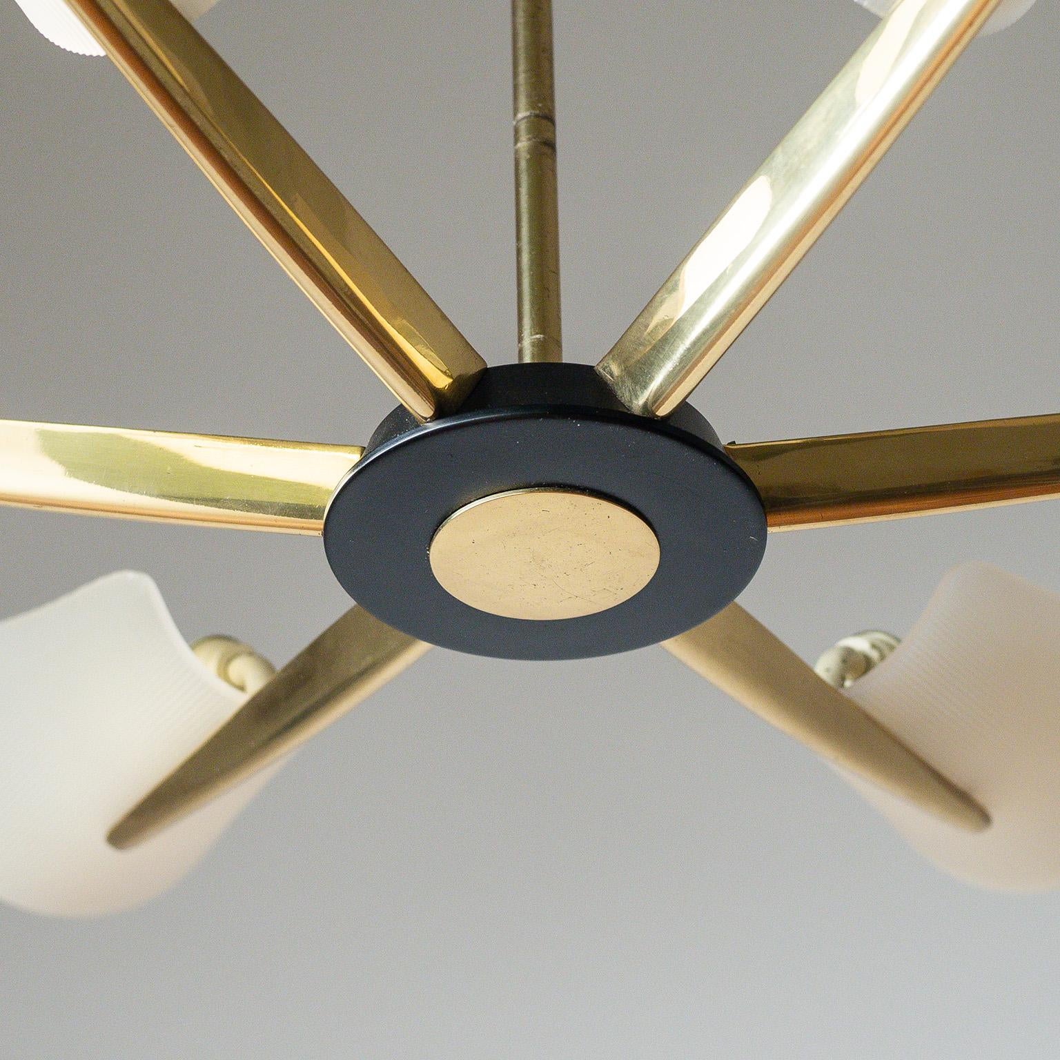 Mid-20th Century Six-Arm Brass and Acrylic Ceiling Light, 1960s