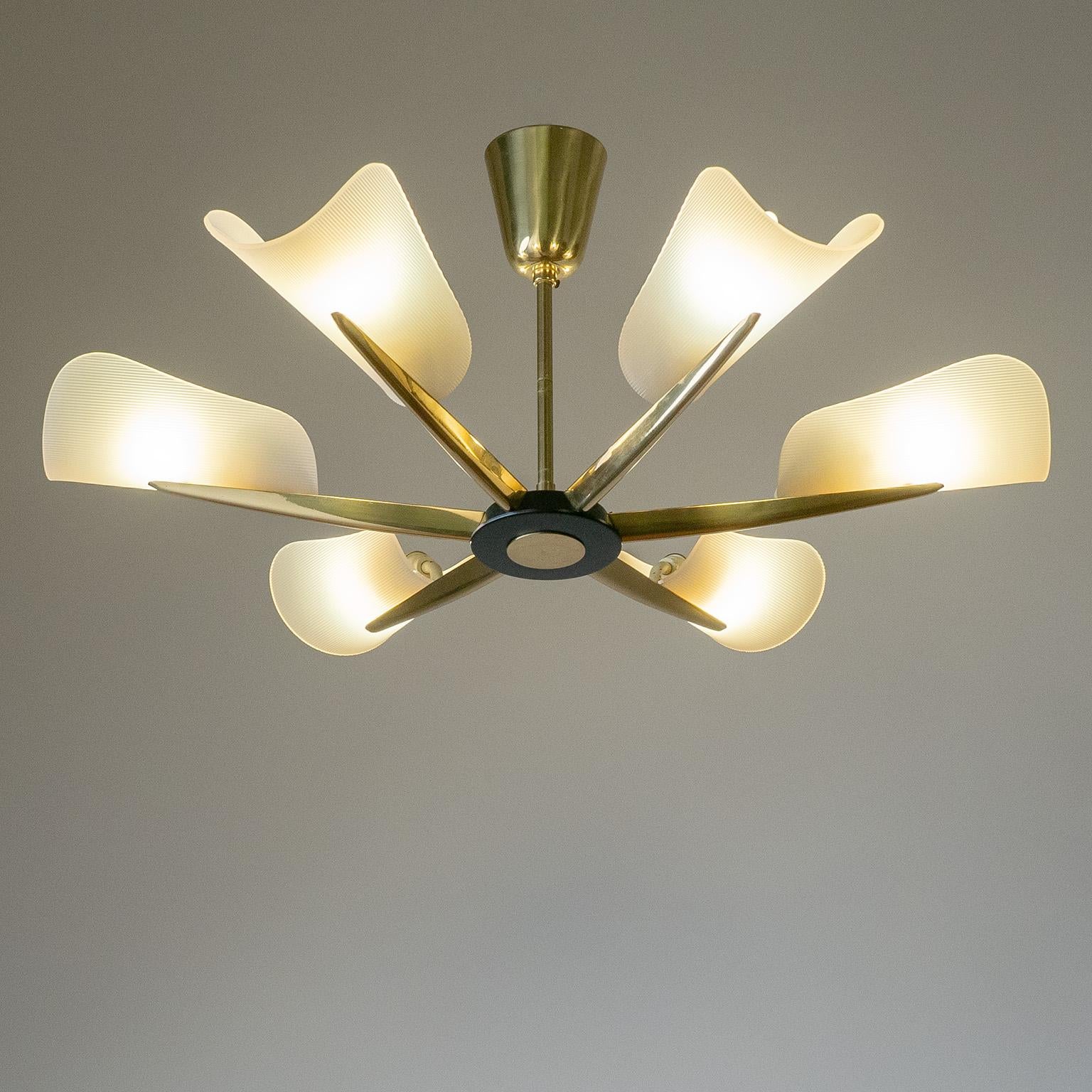 Six-Arm Brass and Acrylic Ceiling Light, 1960s 2