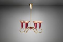 Six-Arm Brass and Metal Chandelier, Scandinavia, 1960s