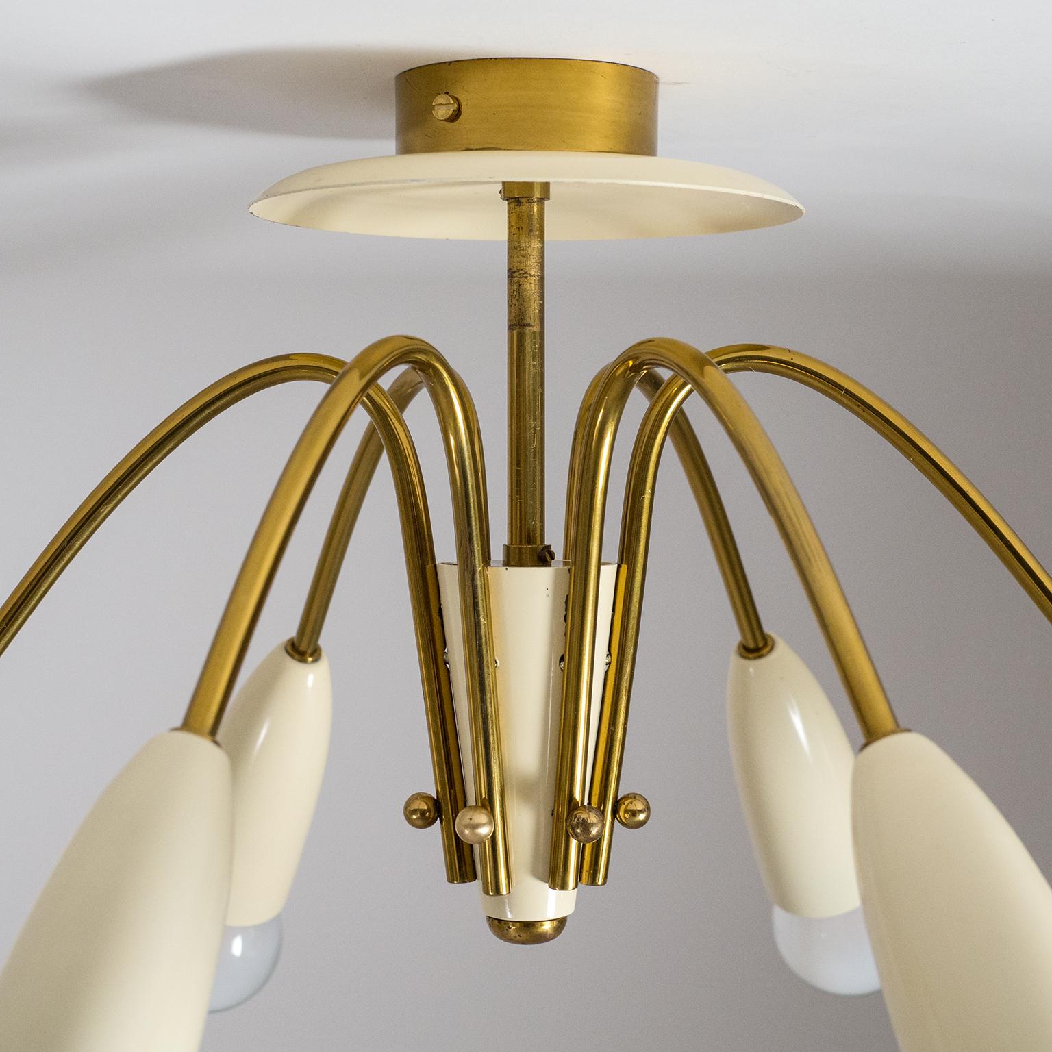 Mid-Century Modern Six-Arm Brass Ceiling Light, circa 1960