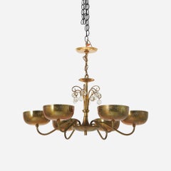 Six-Arm Brass Chandelier Attributed to Paavo Tynell