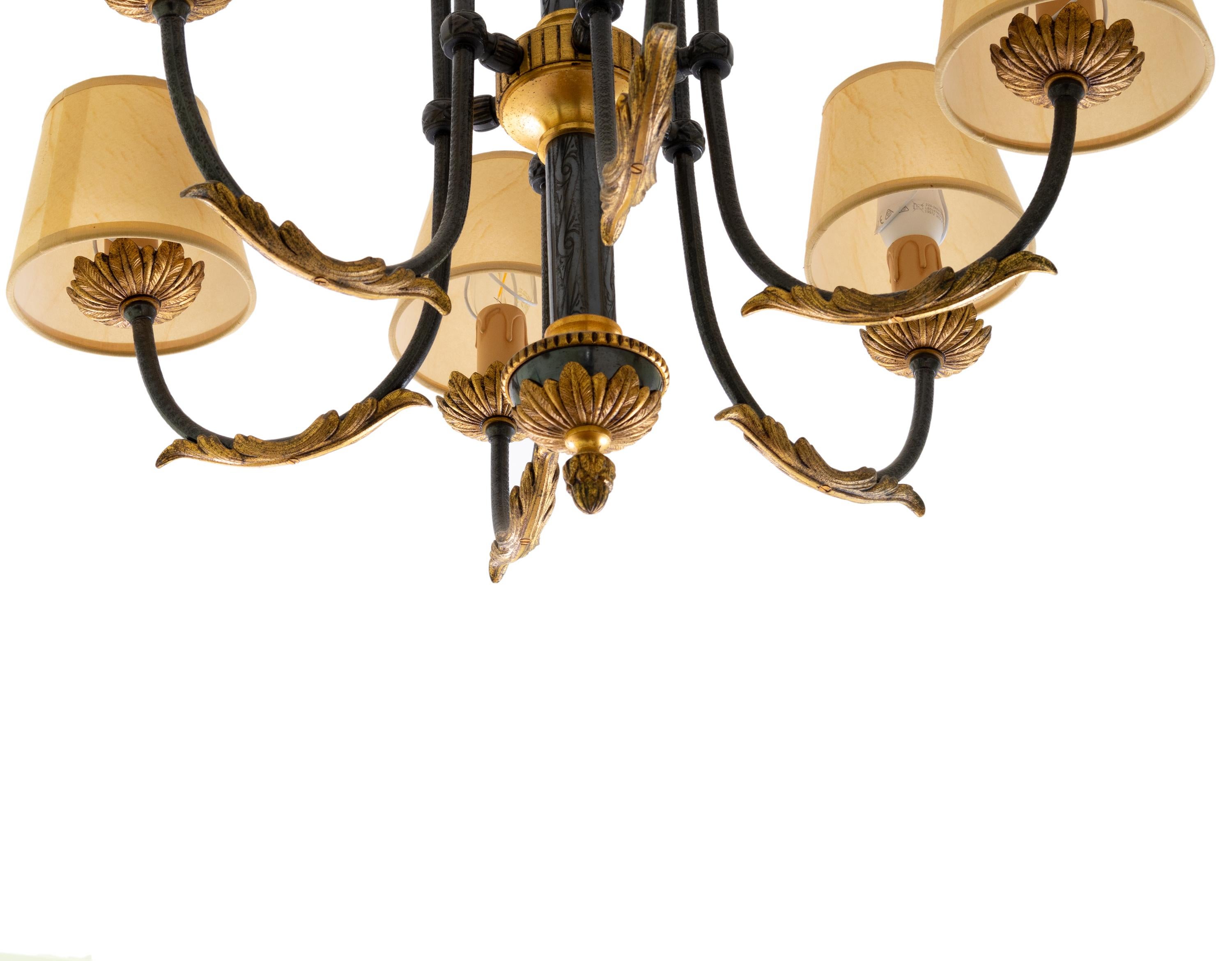 Six-arm Bronze Chandelier, 20th Century, Portugal In Good Condition For Sale In Lisbon, PT