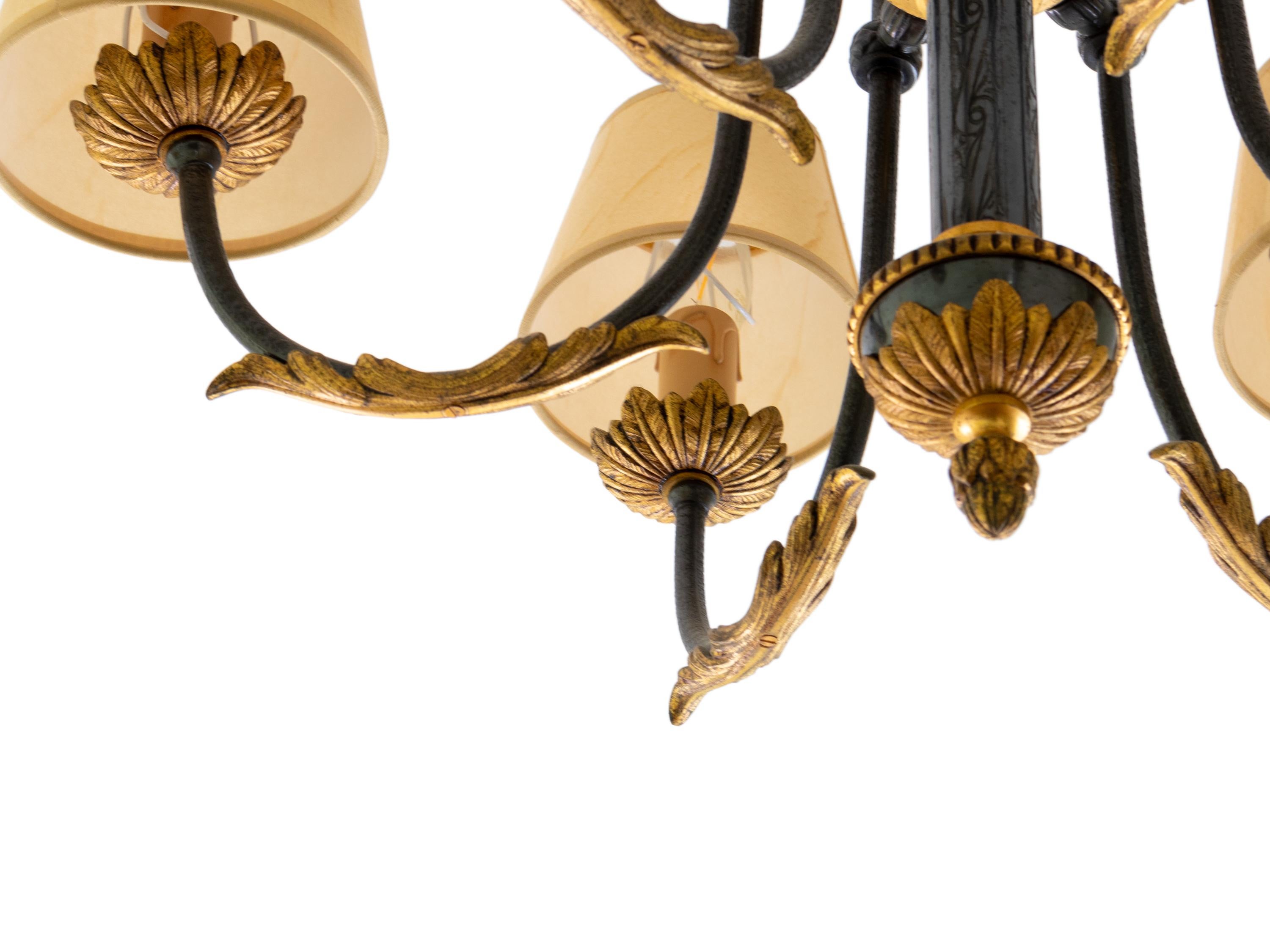 Metal Six-arm Bronze Chandelier, 20th Century, Portugal For Sale