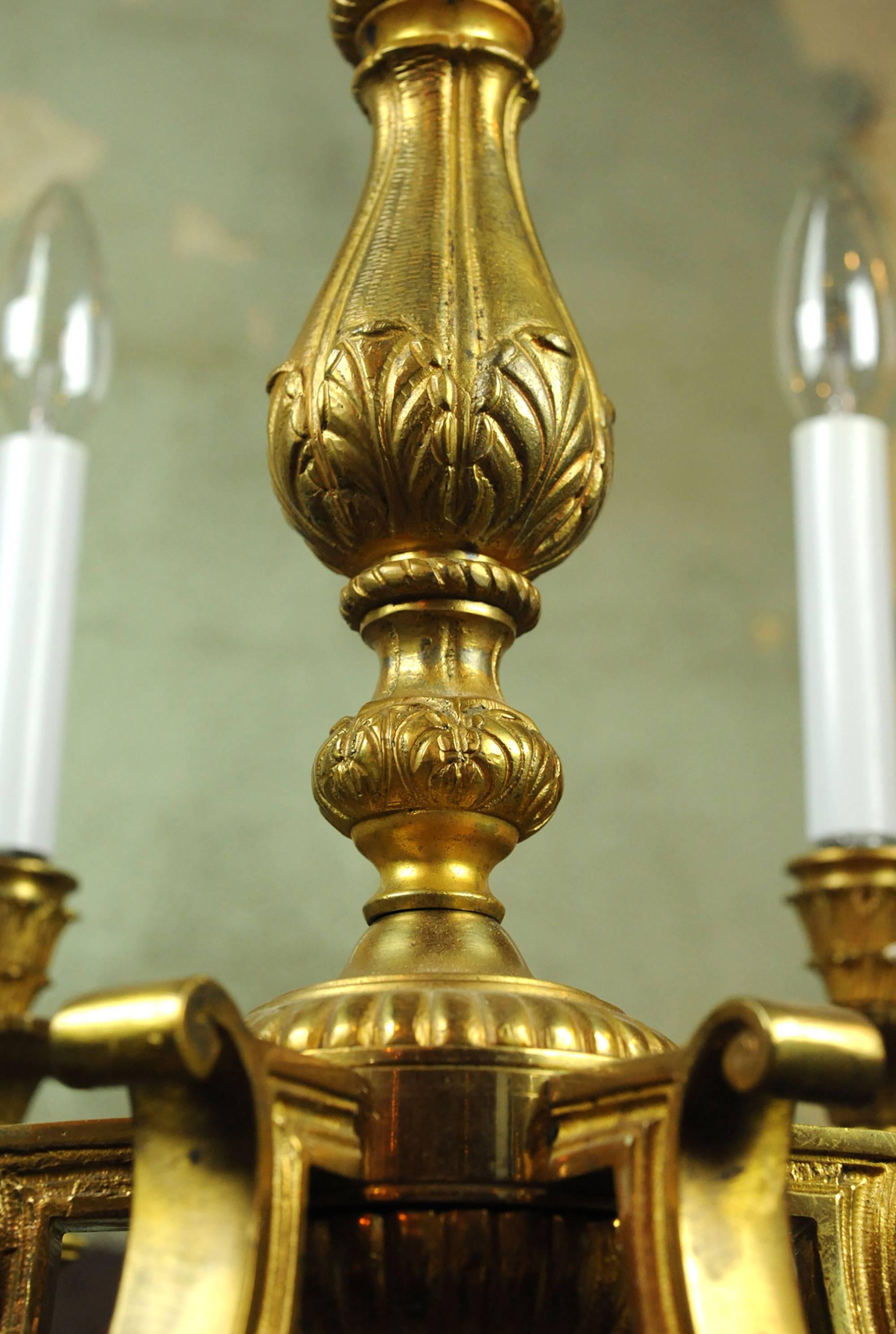 American Six Arm Cast Brass Chandelier For Sale