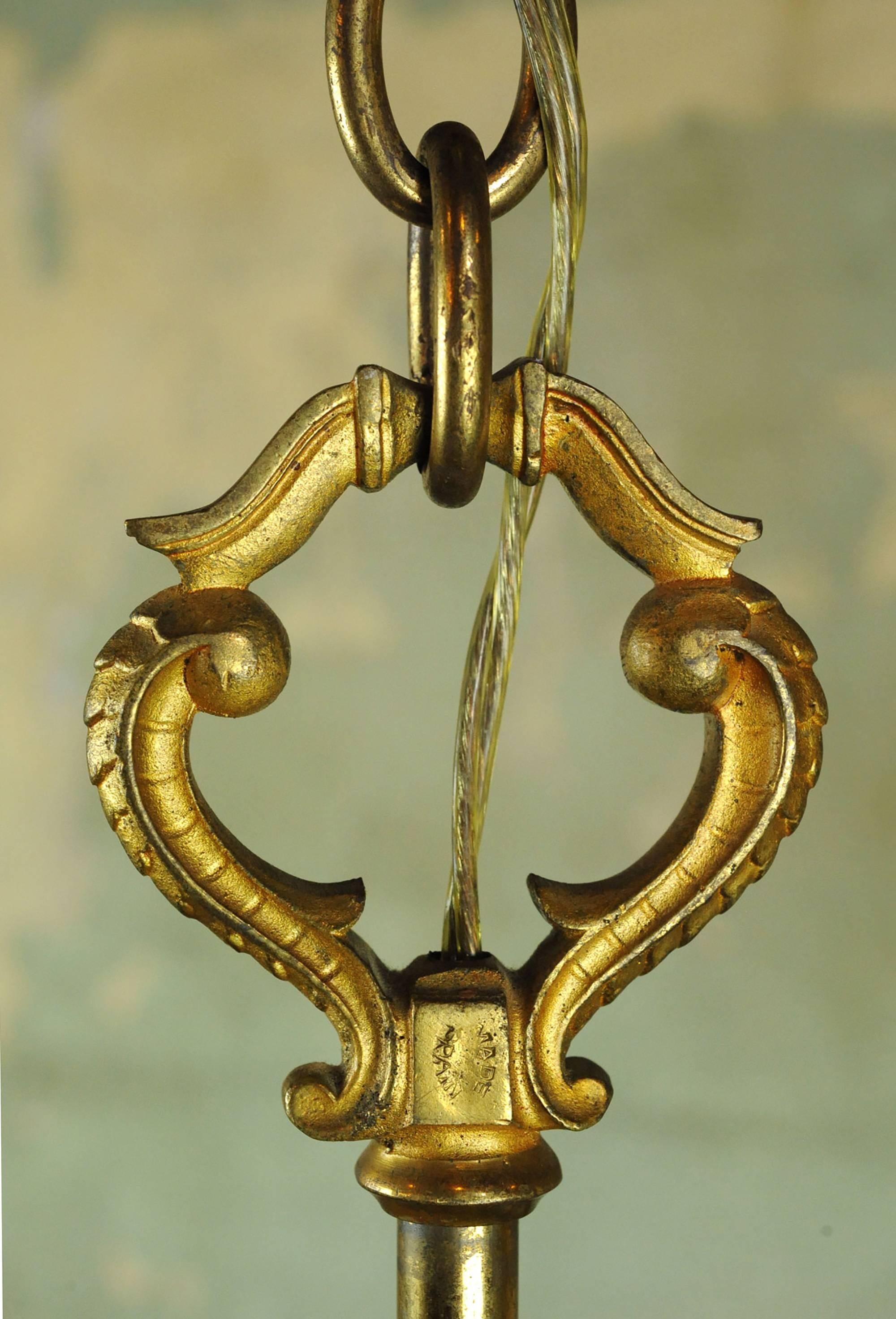 Six Arm Cast Brass Chandelier For Sale 1