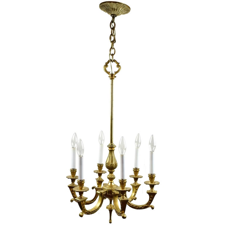 Six Arm Cast Brass Chandelier For Sale at 1stDibs