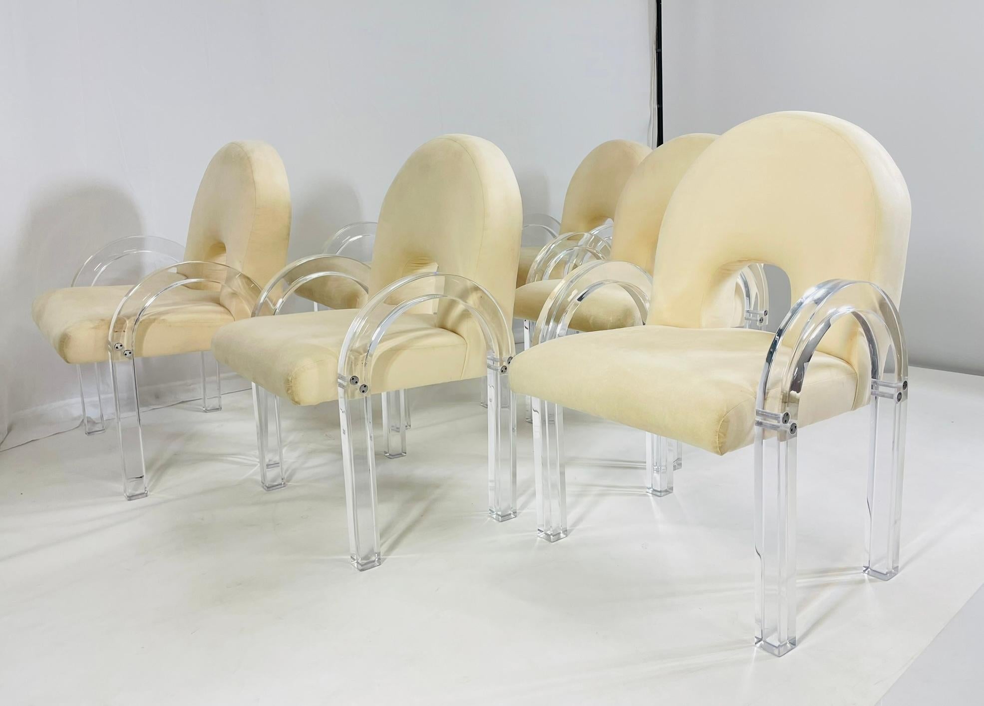 Sechs Sessel mit Lucite-Rahmen von Charles Hollis Jones, signiert und nummeriert im Angebot 3