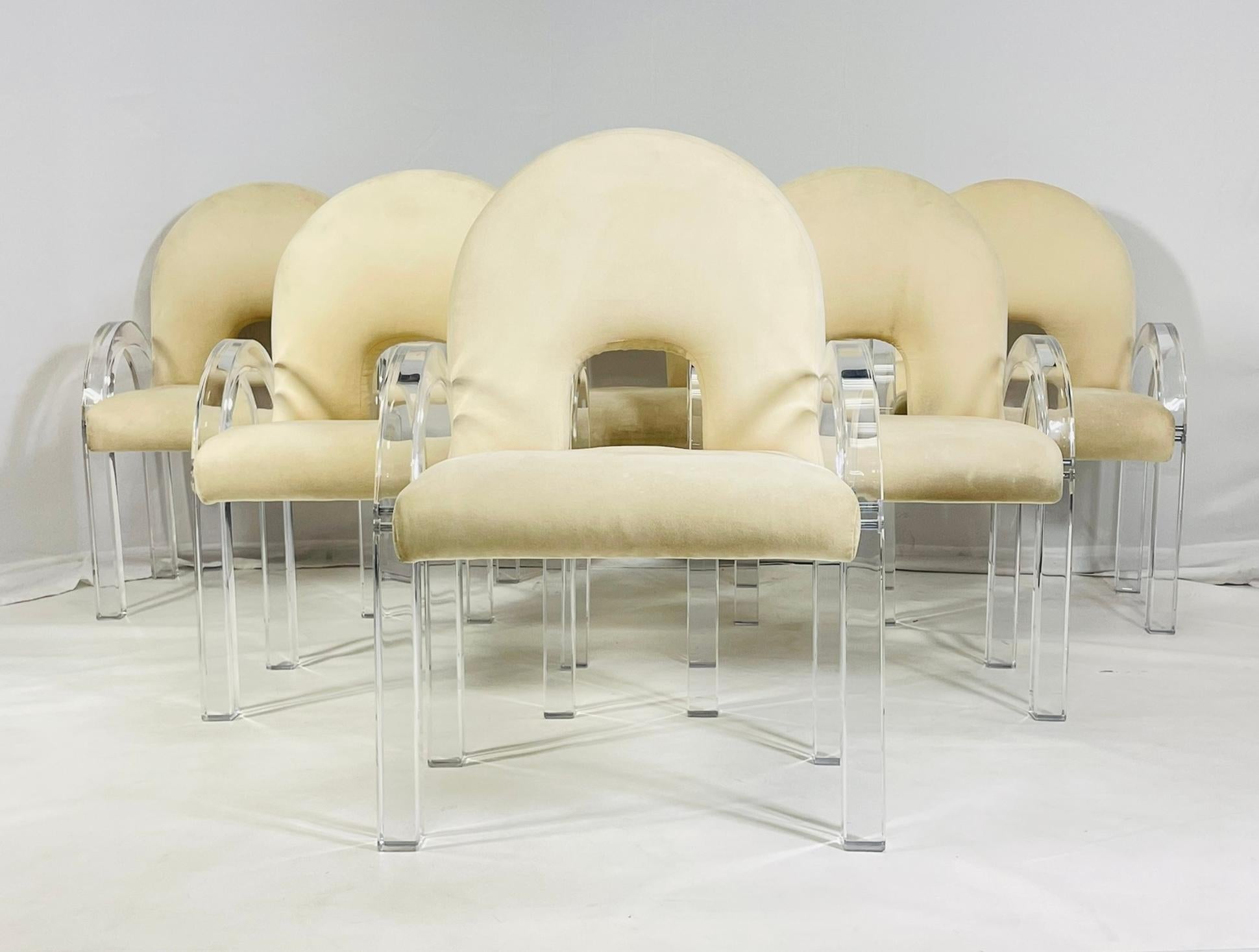 Sechs Sessel mit Lucite-Rahmen von Charles Hollis Jones, signiert und nummeriert (Moderne der Mitte des Jahrhunderts) im Angebot