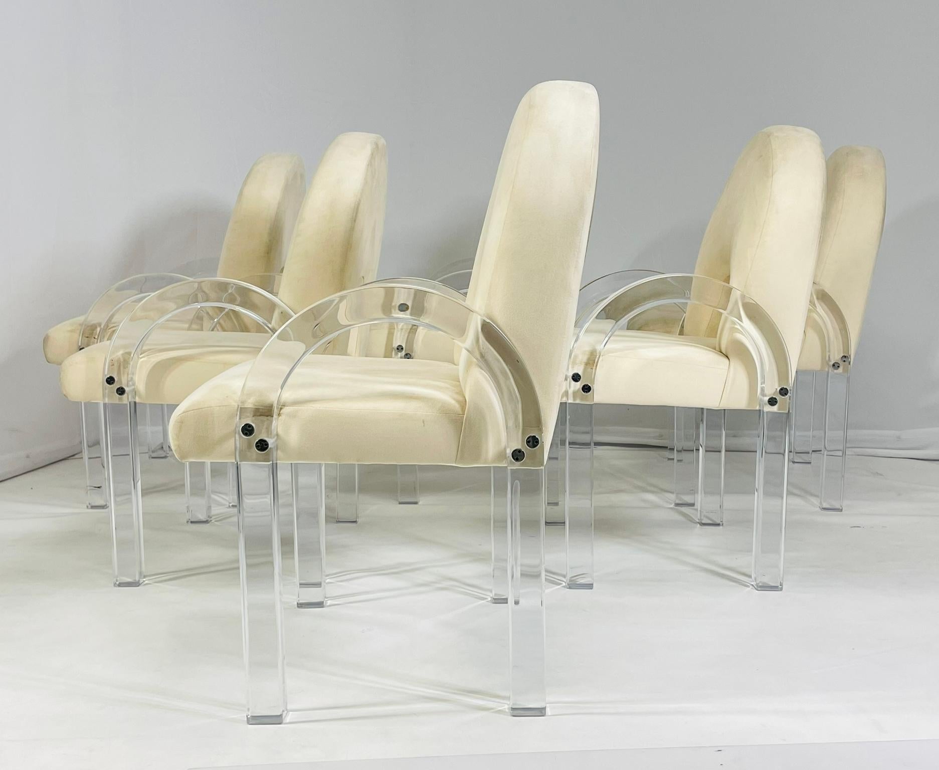 Sechs Sessel mit Lucite-Rahmen von Charles Hollis Jones, signiert und nummeriert (Stoff) im Angebot