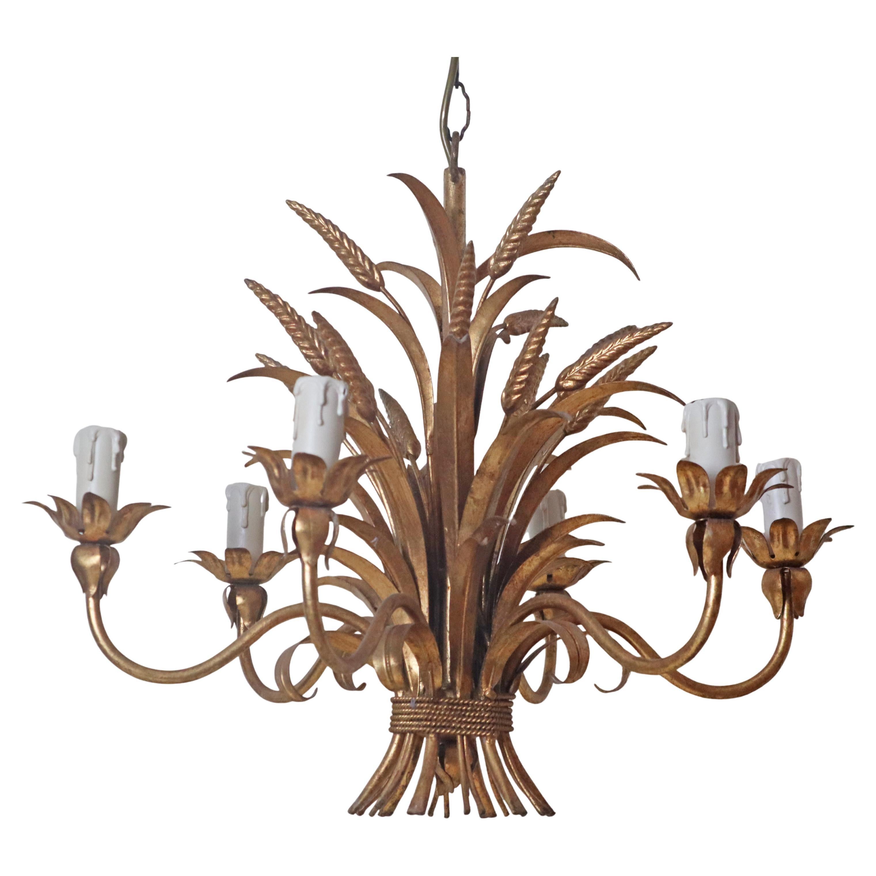 Six-Arm Chandelier by Hans Kögl, Gold Finish, Classic Design, 1970