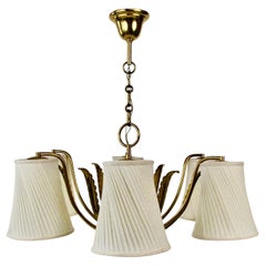 Six Arm Chandelier in Brass with Silk Shades from Josef Frank