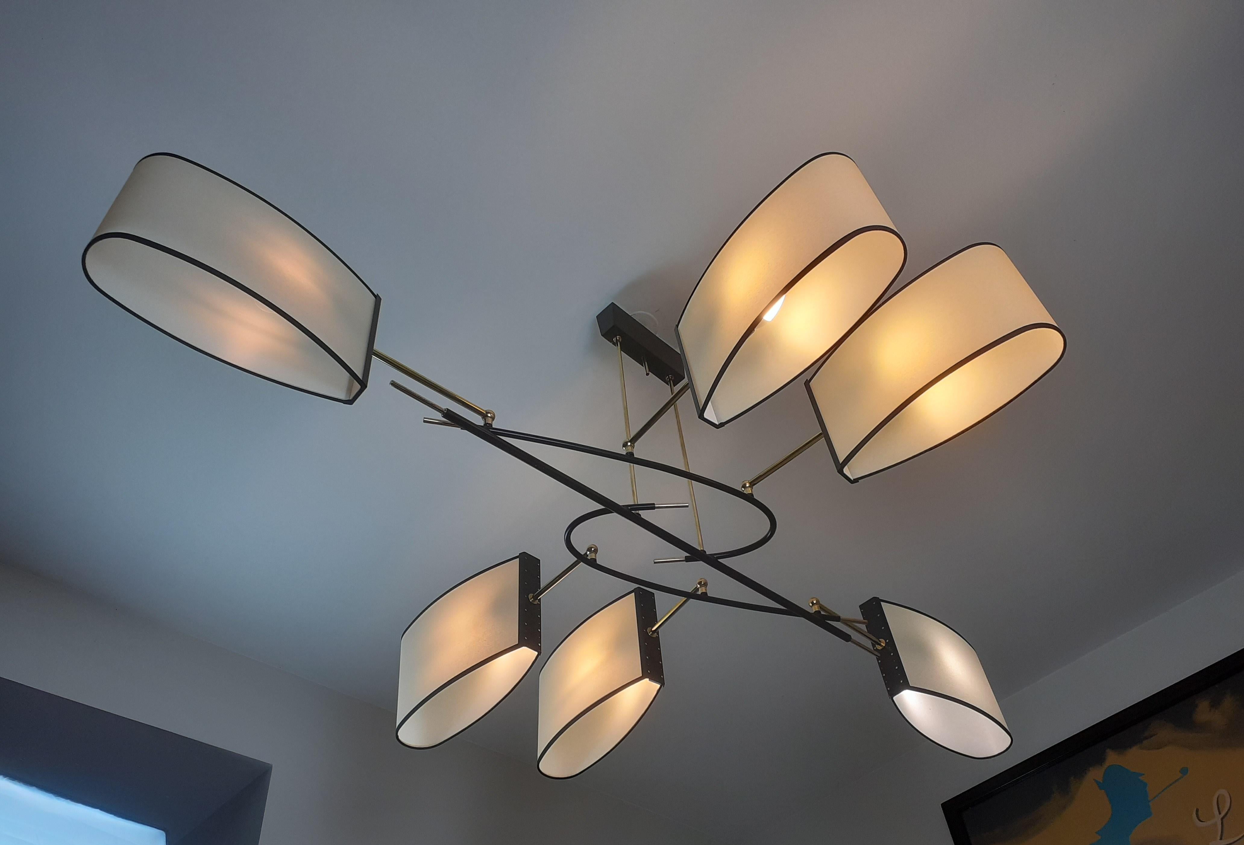 Six-arm chandelier, R. Lunel, circa 1950 in vendita 3