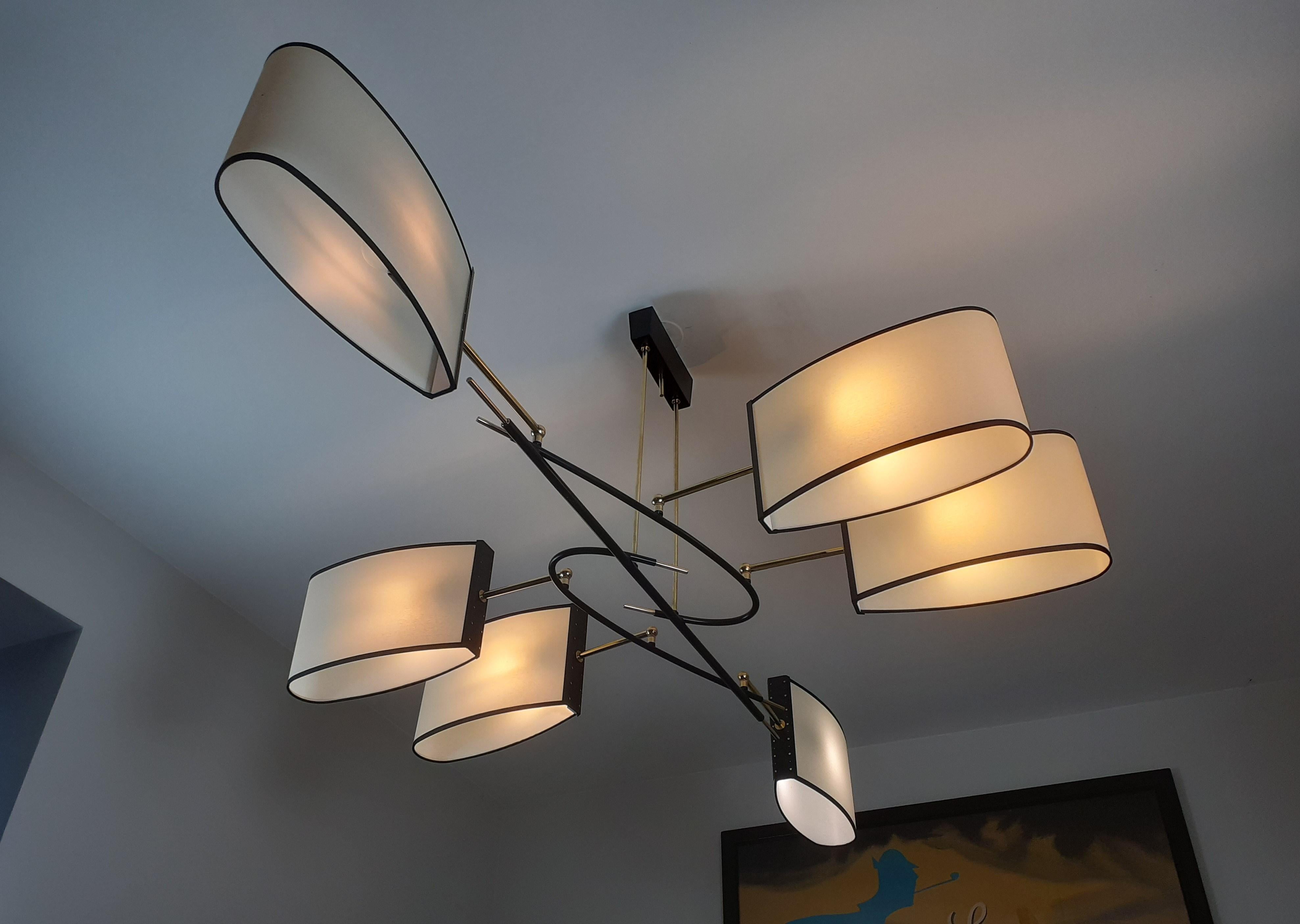 Six-arm chandelier, R. Lunel, circa 1950 in vendita 4