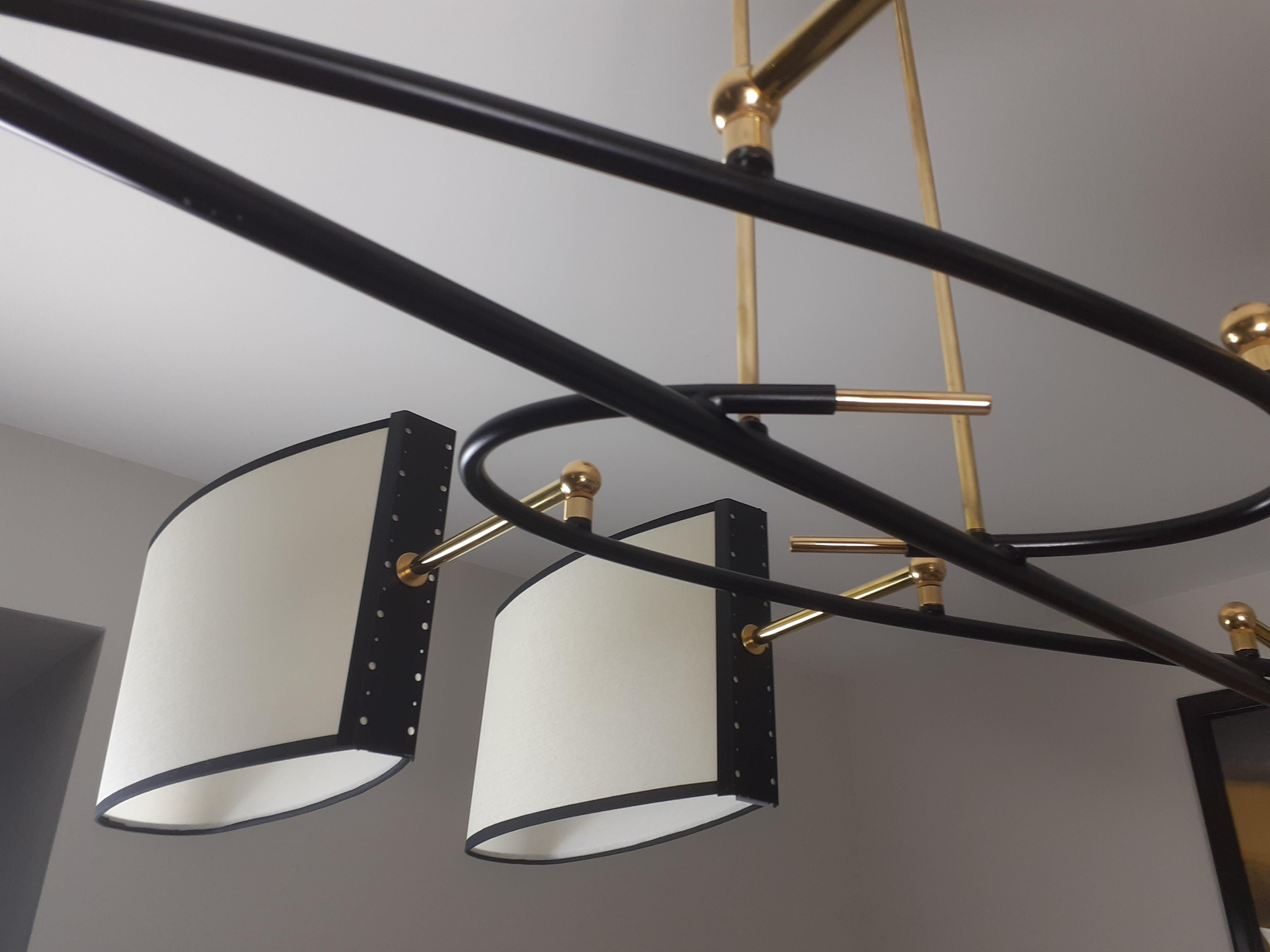 Mid-Century moderno Six-arm chandelier, R. Lunel, circa 1950 in vendita