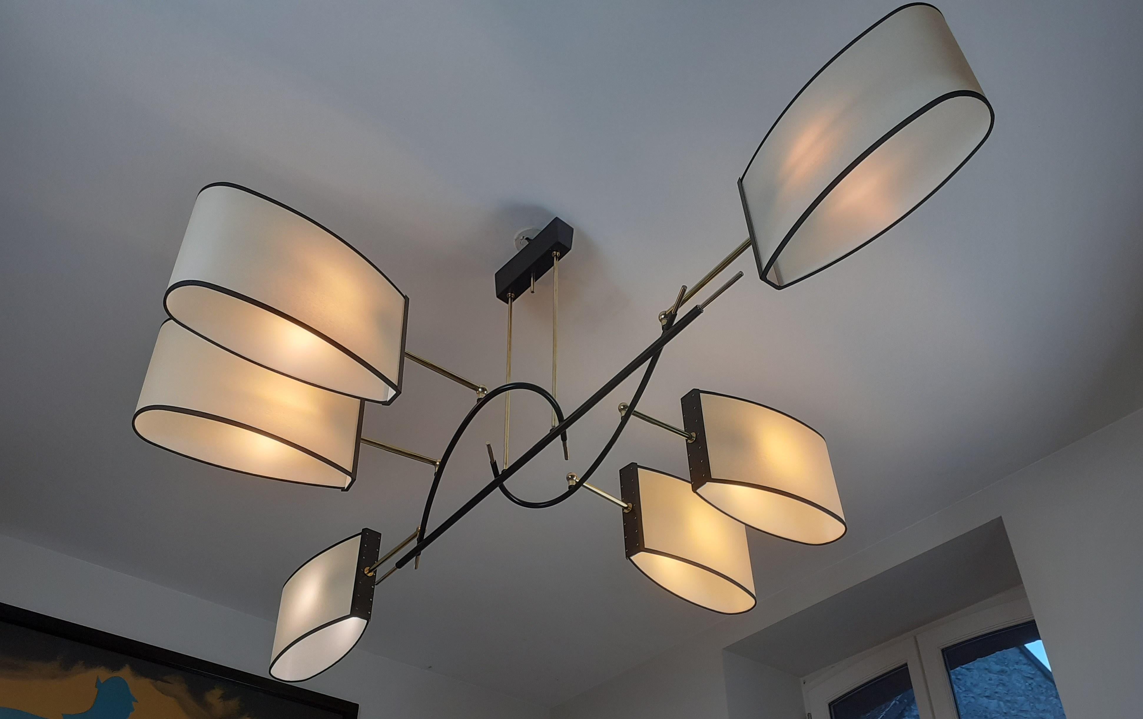 Metallo Six-arm chandelier, R. Lunel, circa 1950 in vendita