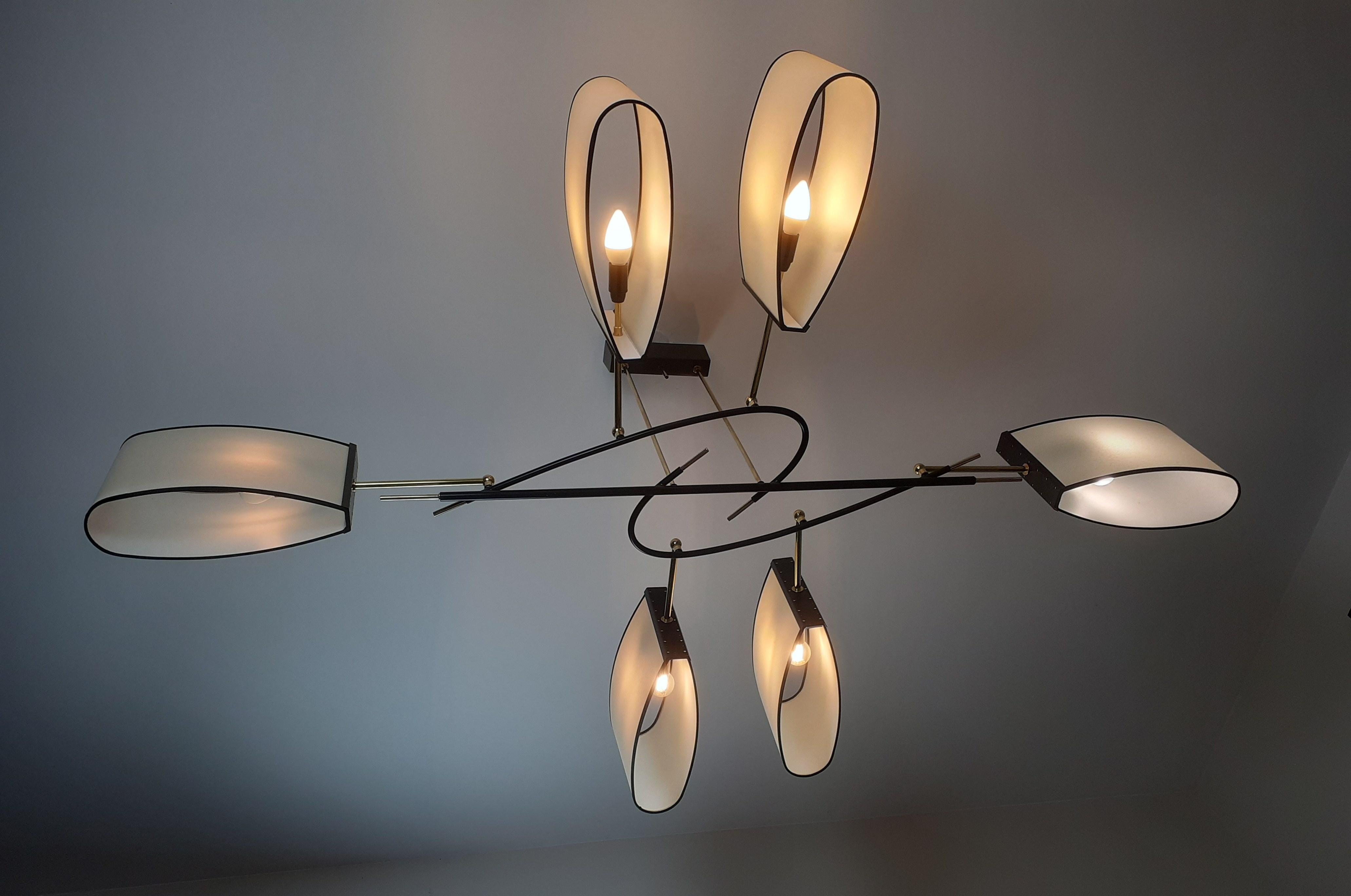 Six-arm chandelier, R. Lunel, circa 1950 in vendita 2