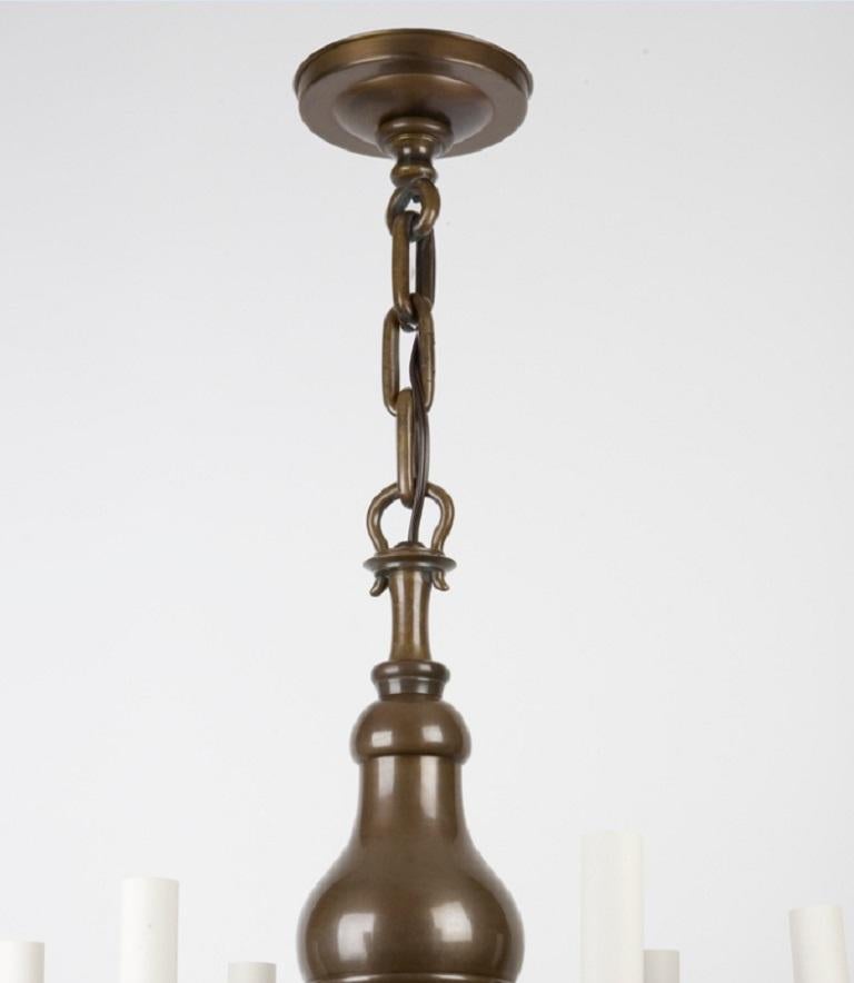Patinated Six-Arm Dark Brass Flemish Style Chandelier by the Edward F. Caldwell Co. 1920s For Sale
