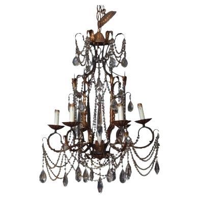 Six Arm Foliate Crystal And Beaded Chandelier