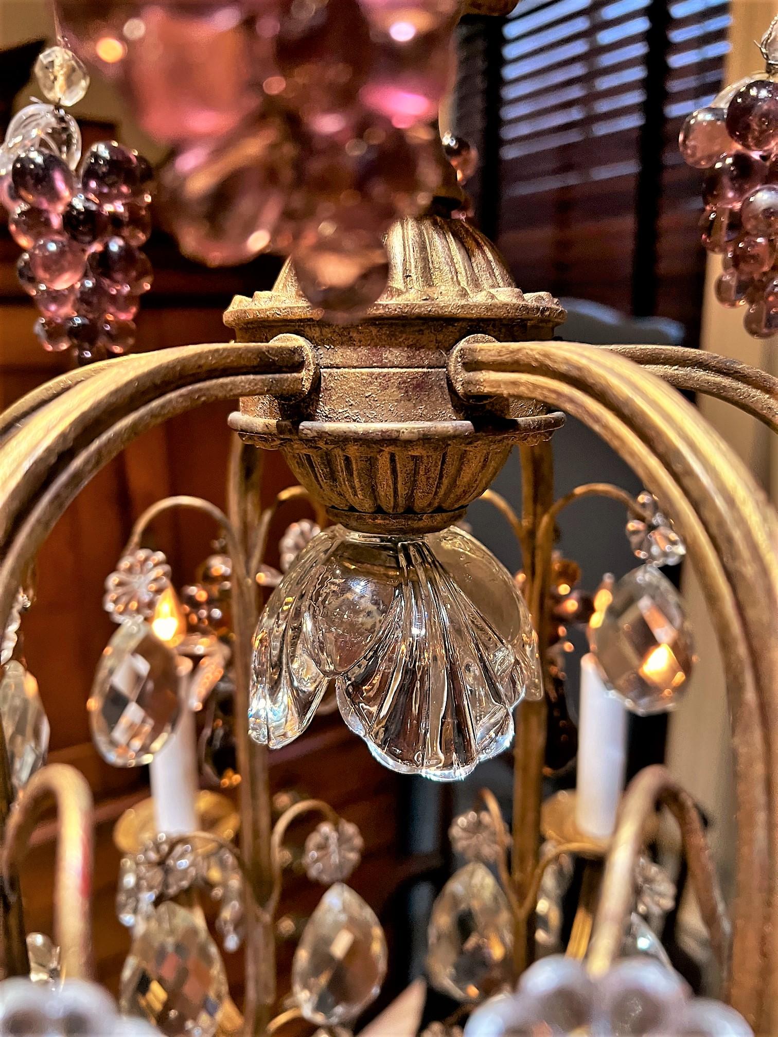 19th Century Six-Arm Gilt Brass & Crystal Fruit Motif Chandelier, France, Circa:1875 For Sale
