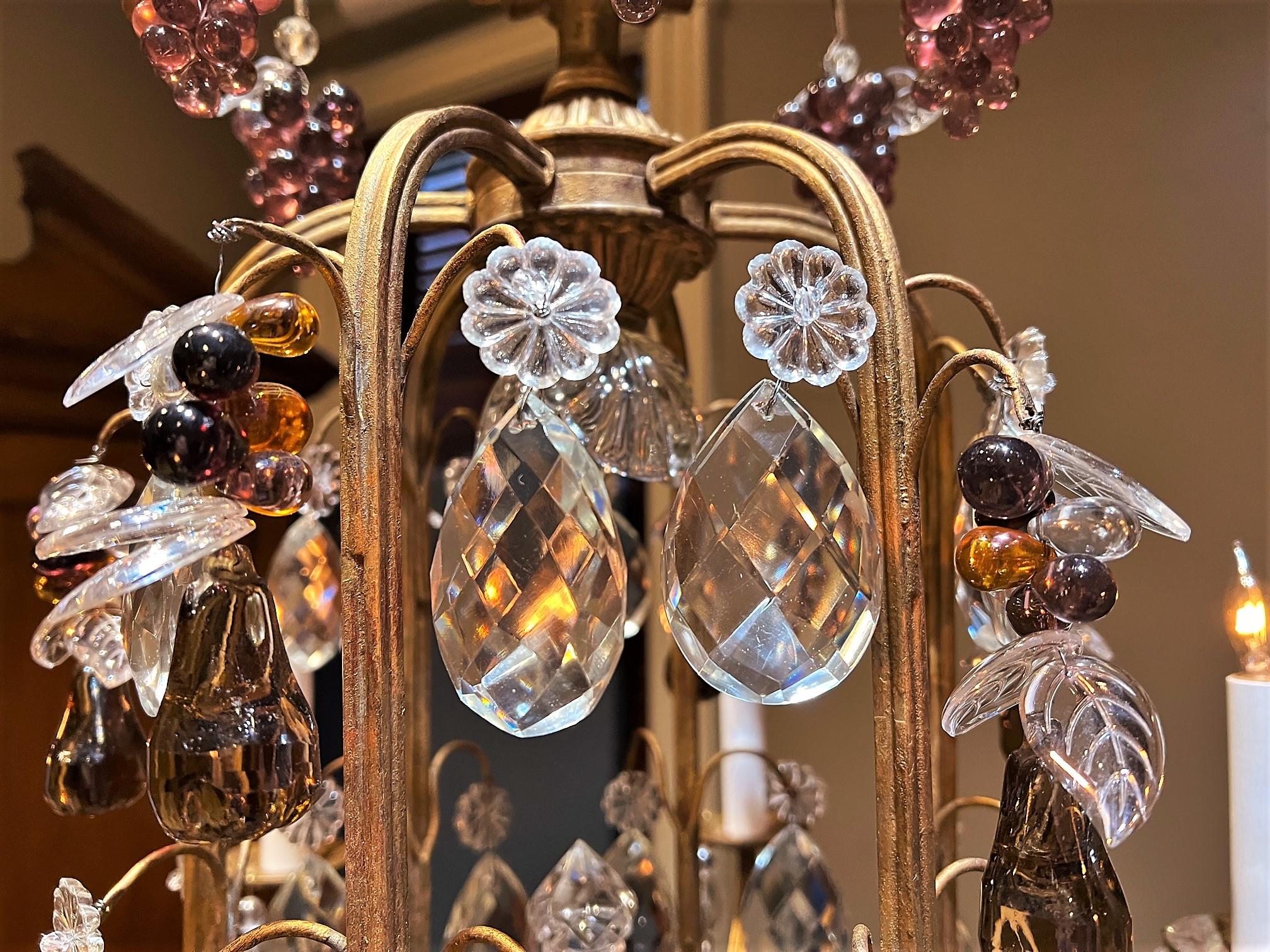 Six-Arm Gilt Brass & Crystal Fruit Motif Chandelier, France, Circa:1875 For Sale 1