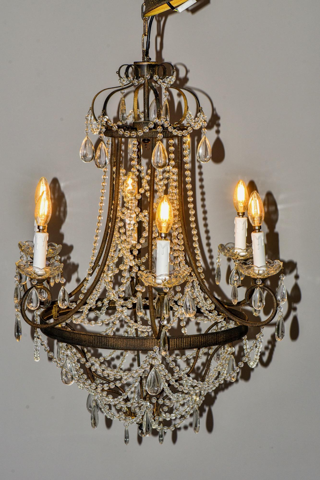 Six-Arm Iron and Crystal Chandelier 6