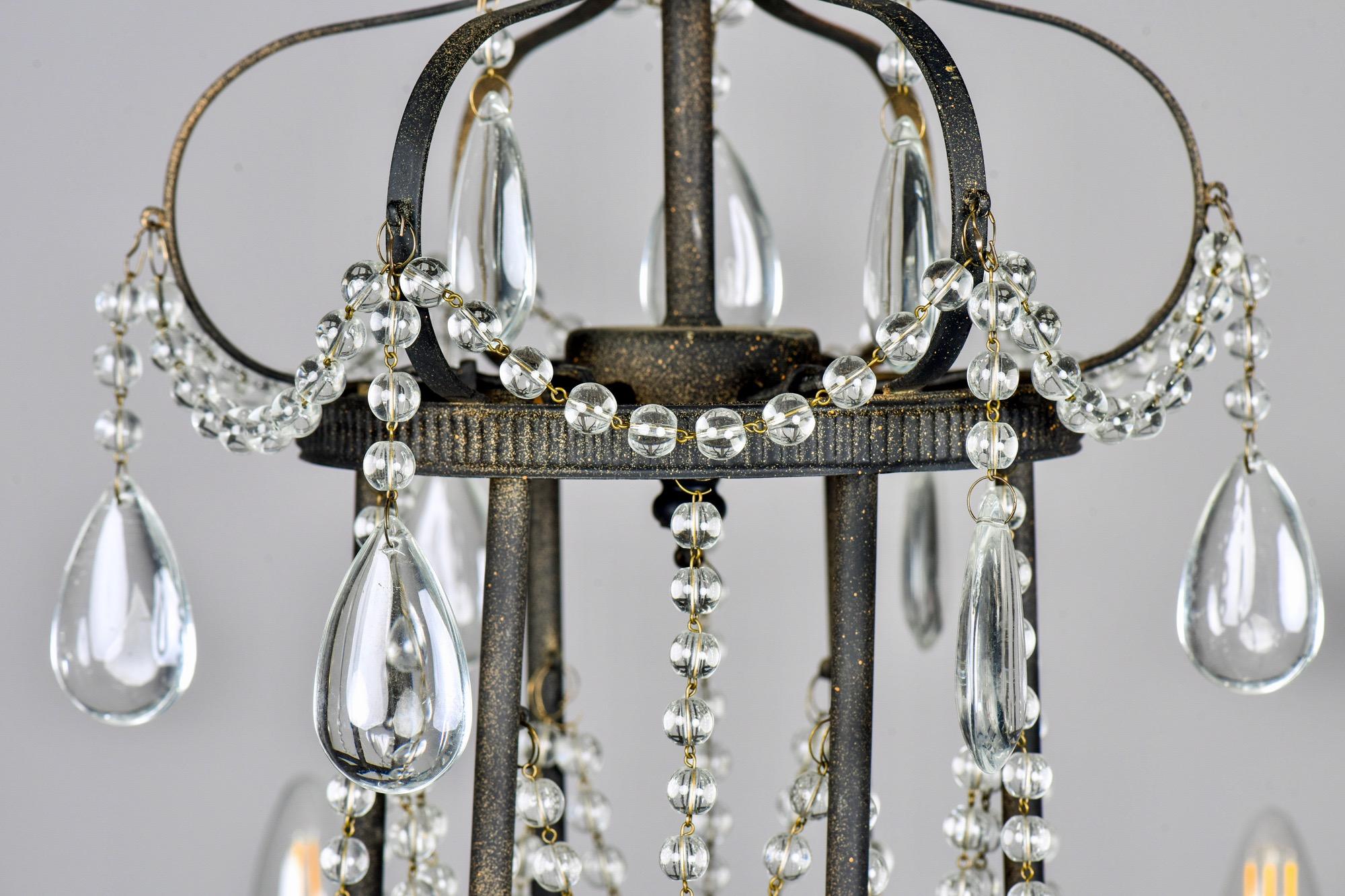 Contemporary Six-Arm Iron and Crystal Chandelier